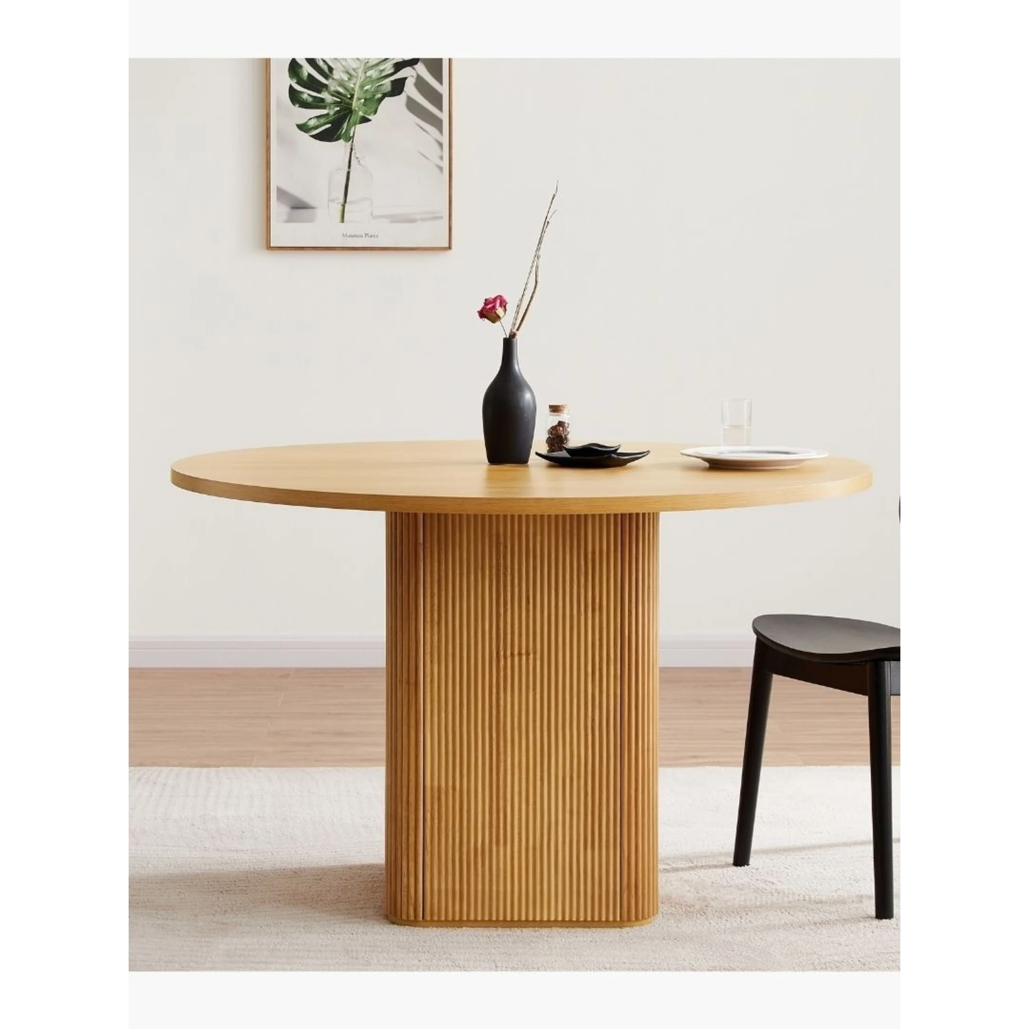 Lifely Tate Ripple Round Dining Table, Natural Wood