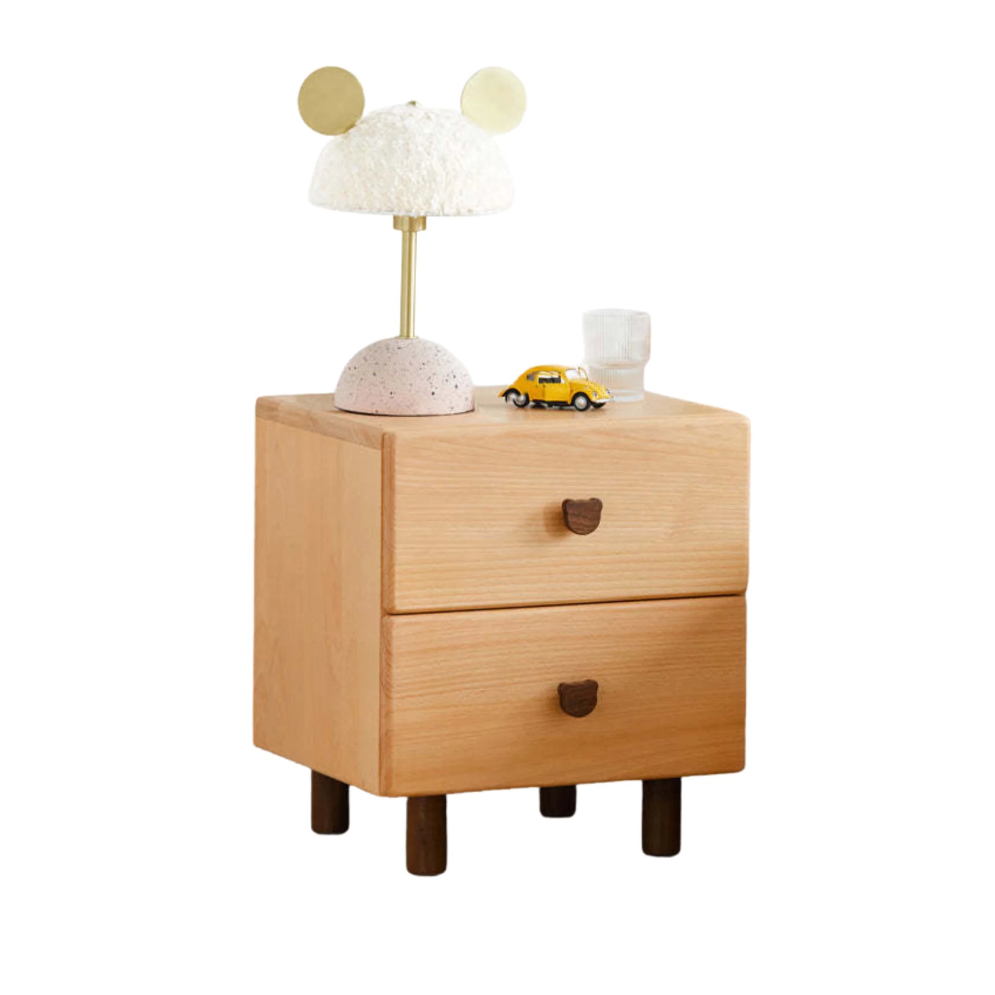 Solidwood Ayla Double Drawer Bedside Table, 40x35CM, Beech