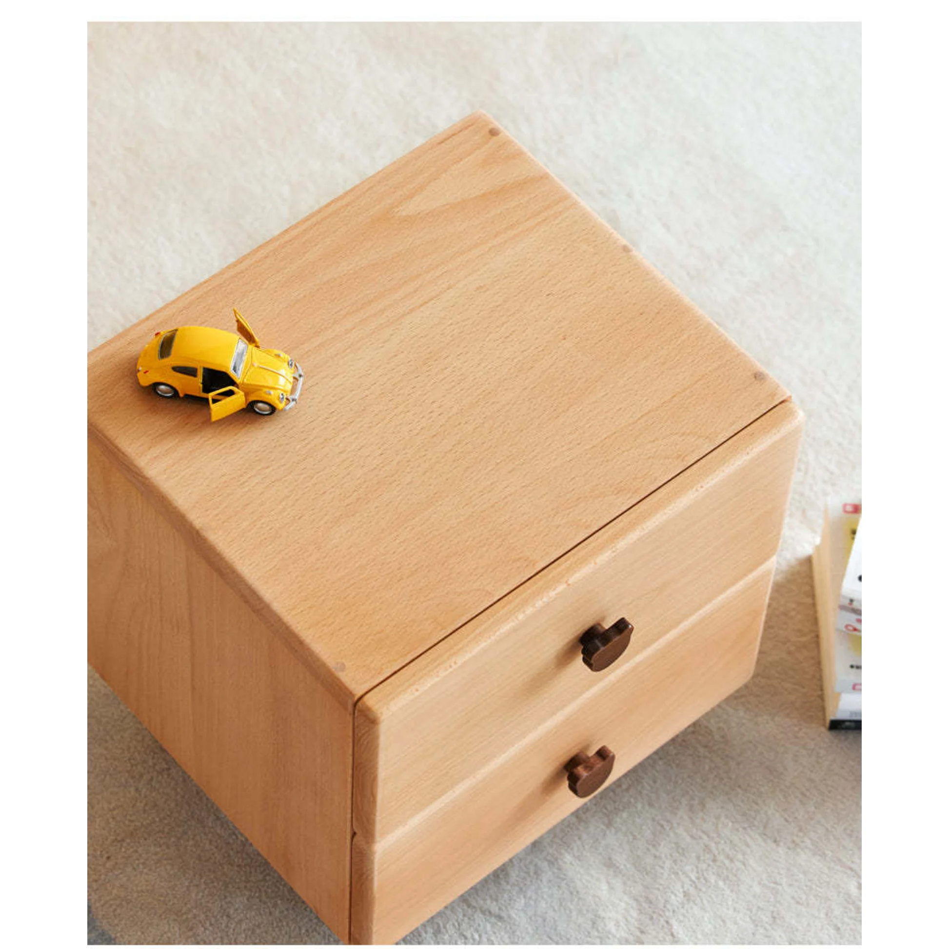 Solidwood Ayla Double Drawer Bedside Table, 40x35CM, Beech