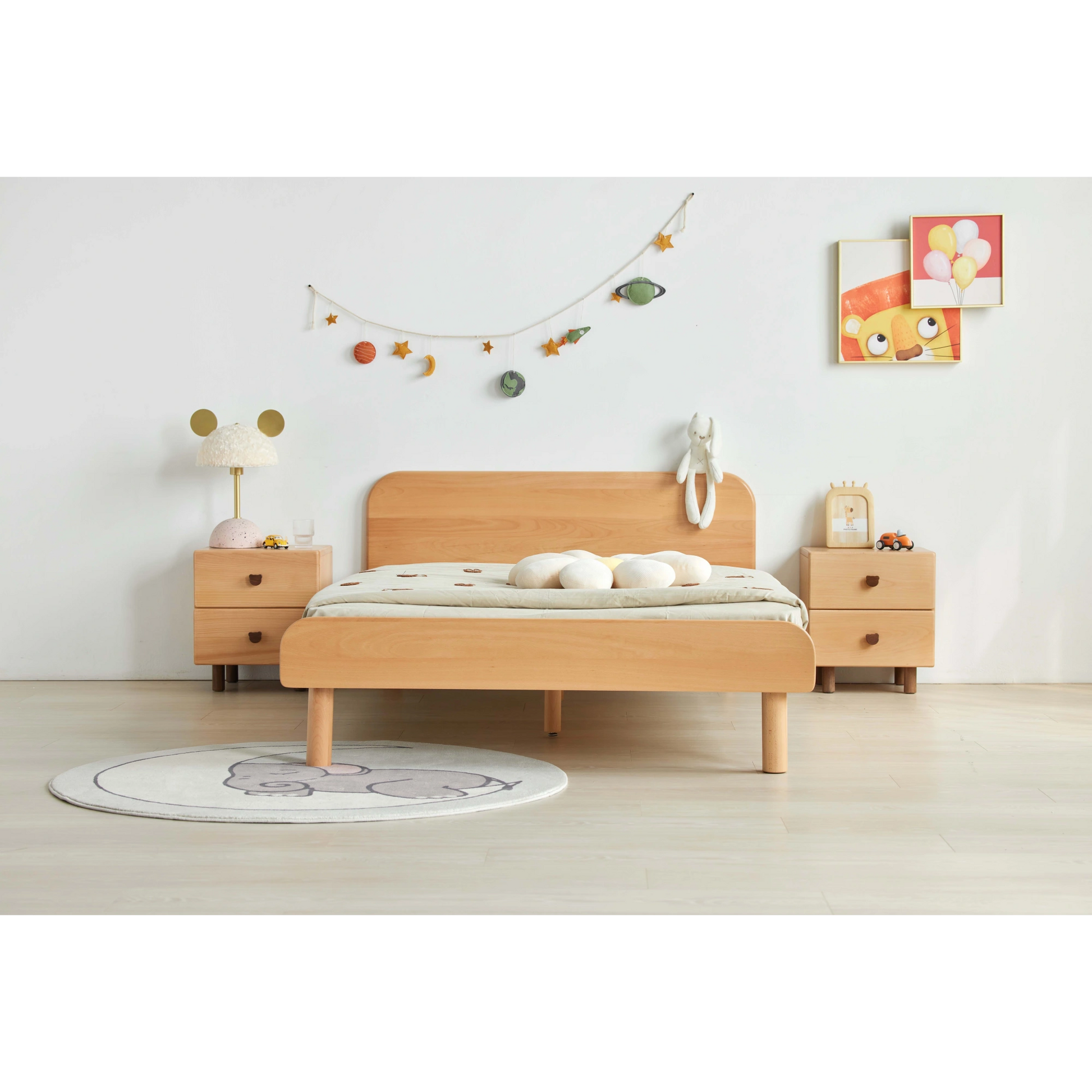 Solidwood Ayla Double Drawer Bedside Table, 40x35CM, Beech