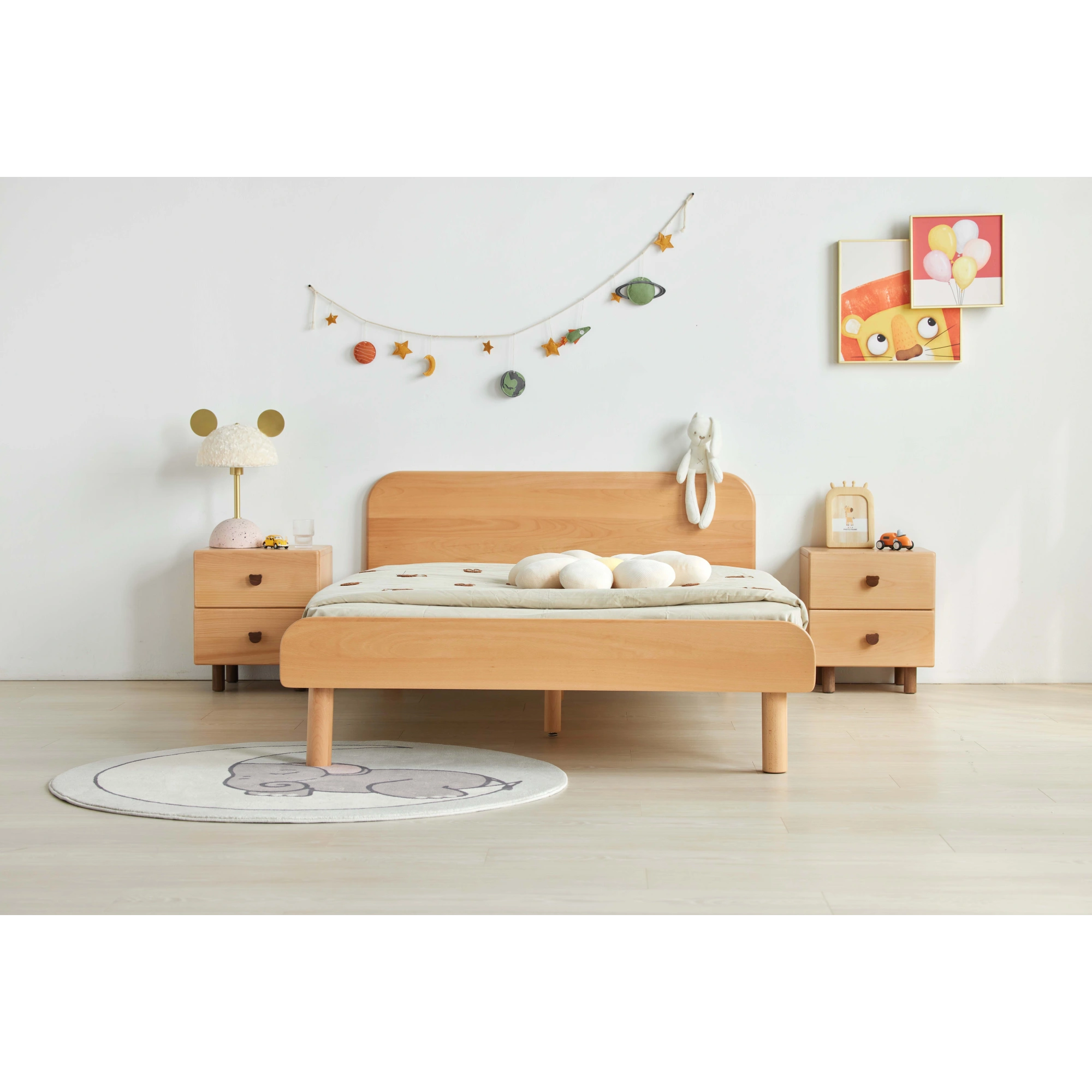 Solidwood Ayla Double Drawer Bedside Table, 40x35CM, Beech