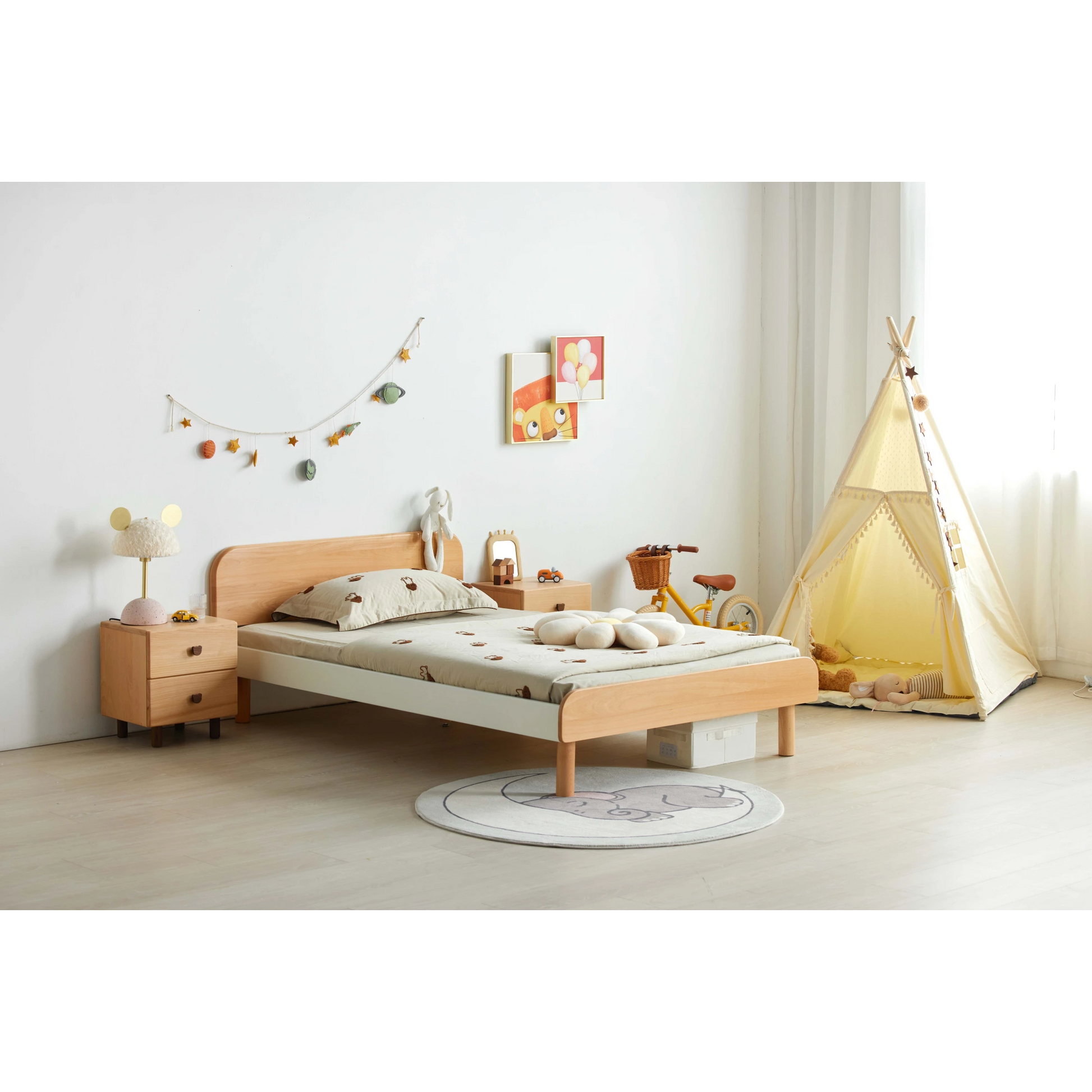 Solidwood Ayla Double Drawer Bedside Table, 40x35CM, Beech