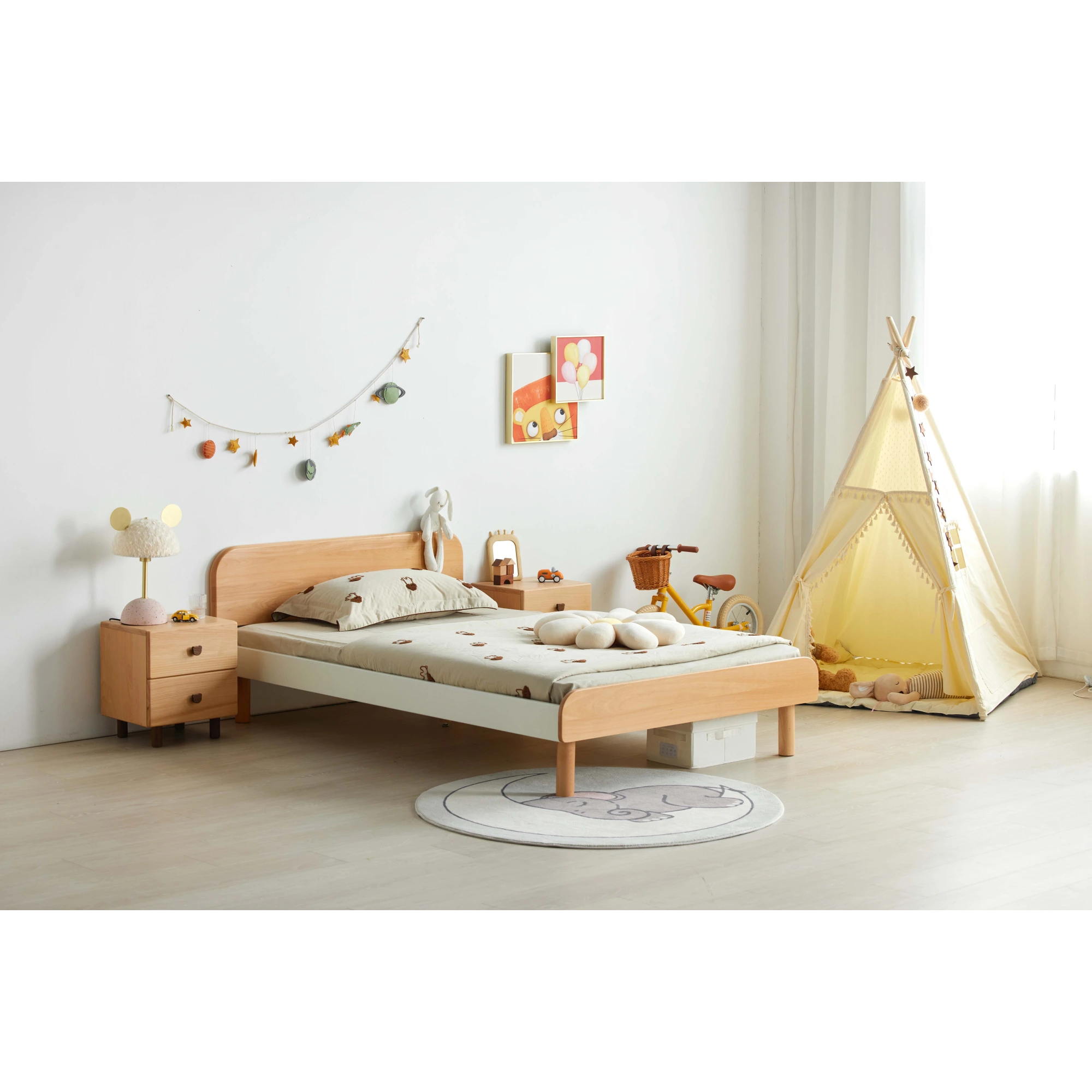 Solidwood Ayla Double Drawer Bedside Table, 40x35CM, Beech
