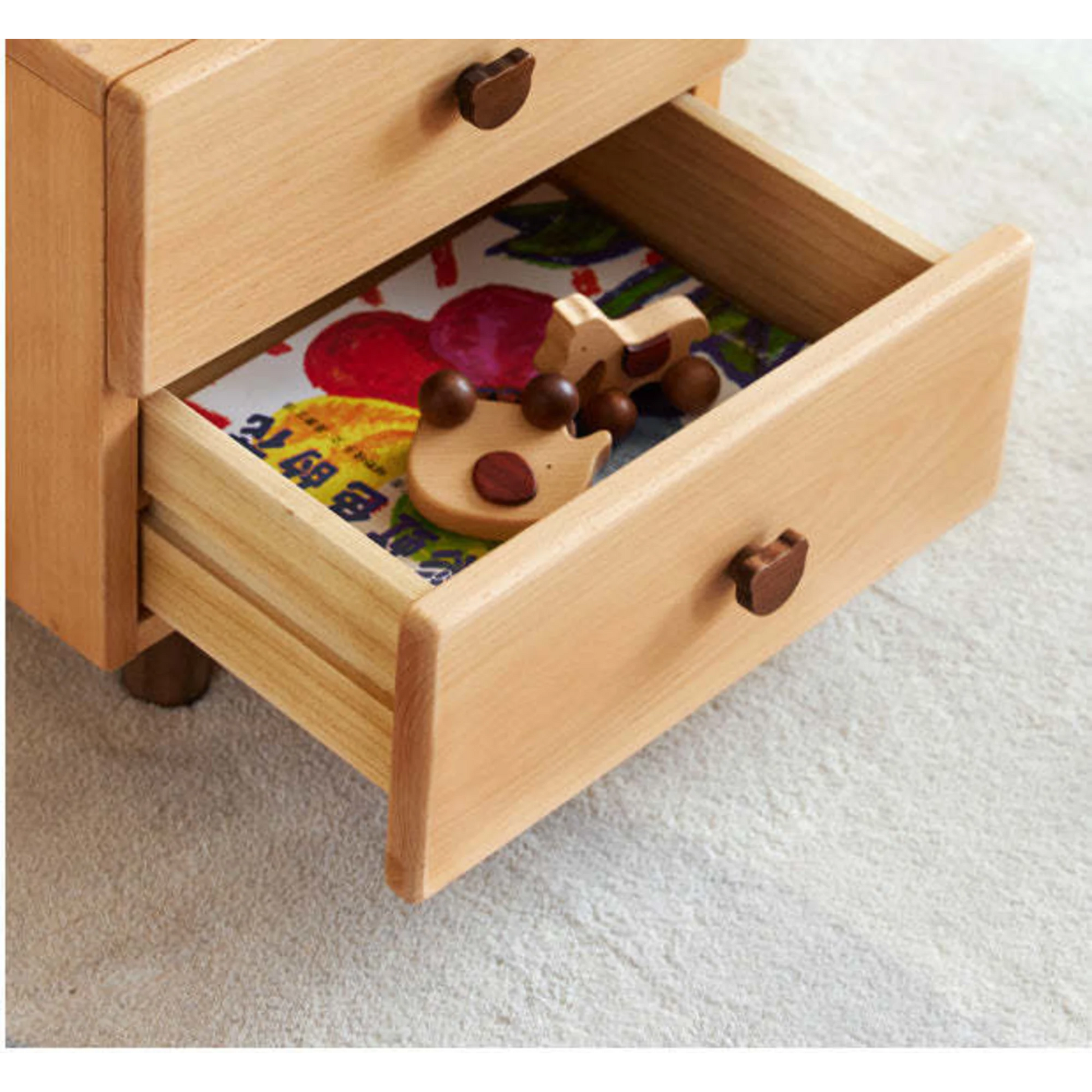 Solidwood Ayla Double Drawer Bedside Table, 40x35CM, Beech