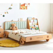 SolidWood Ayla Car Styling Global Double Bed Frame, Natural Wood