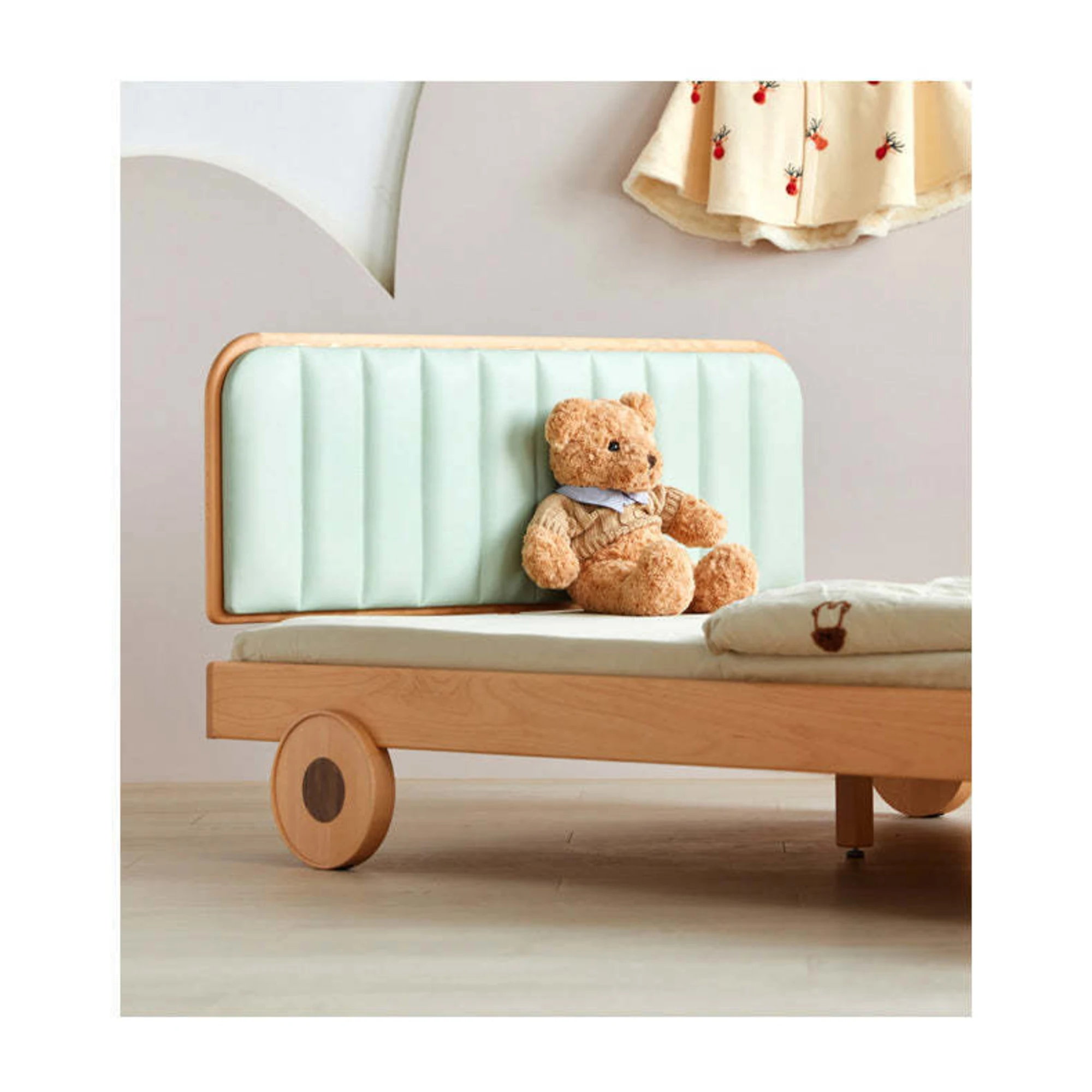 SolidWood Ayla Car Styling Global Double Bed Frame, Natural Wood