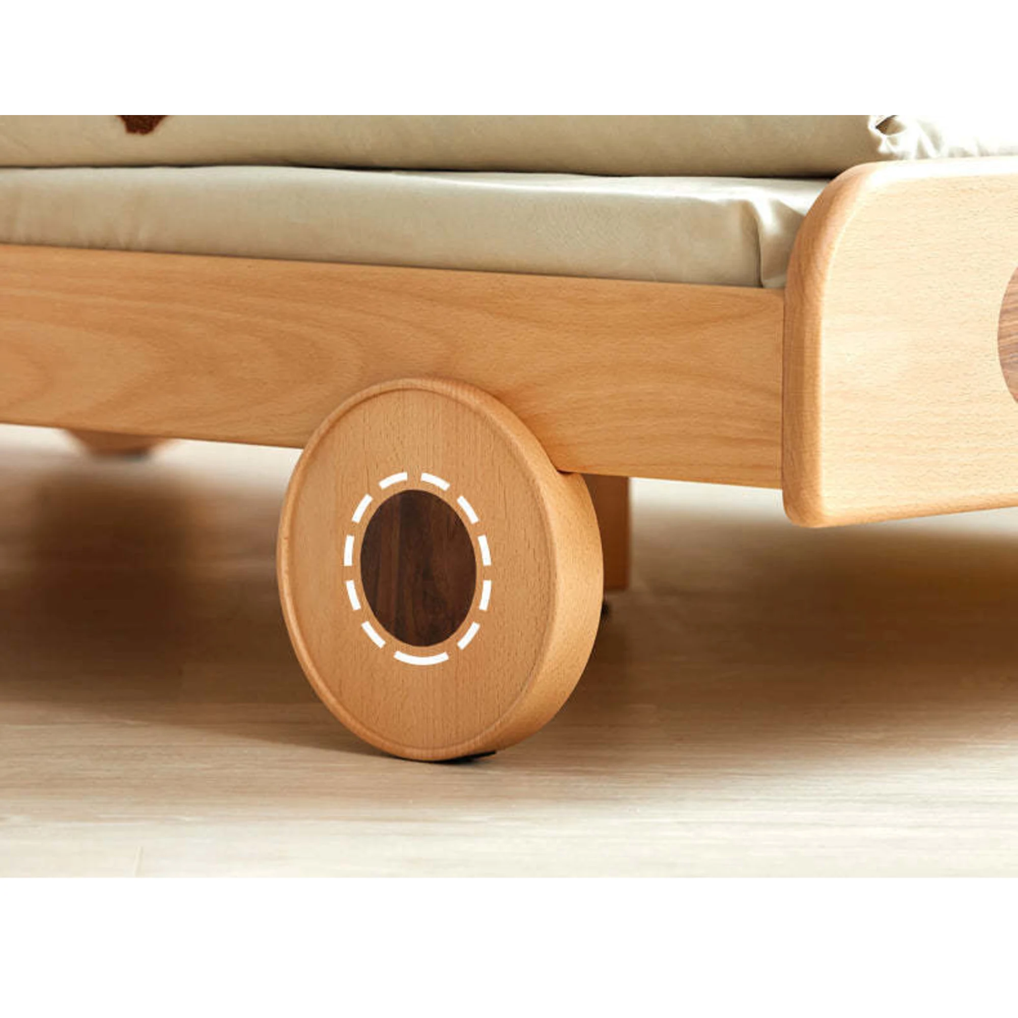 SolidWood Ayla Car Styling Global Double Bed Frame, Natural Wood
