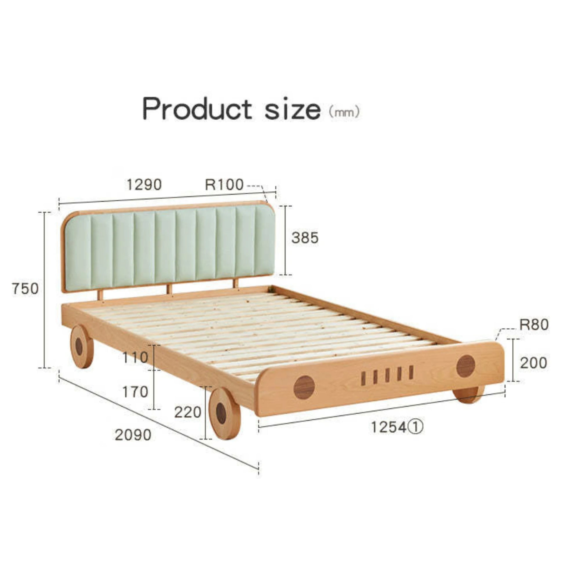 SolidWood Ayla Car Styling Global Double Bed Frame, Natural Wood