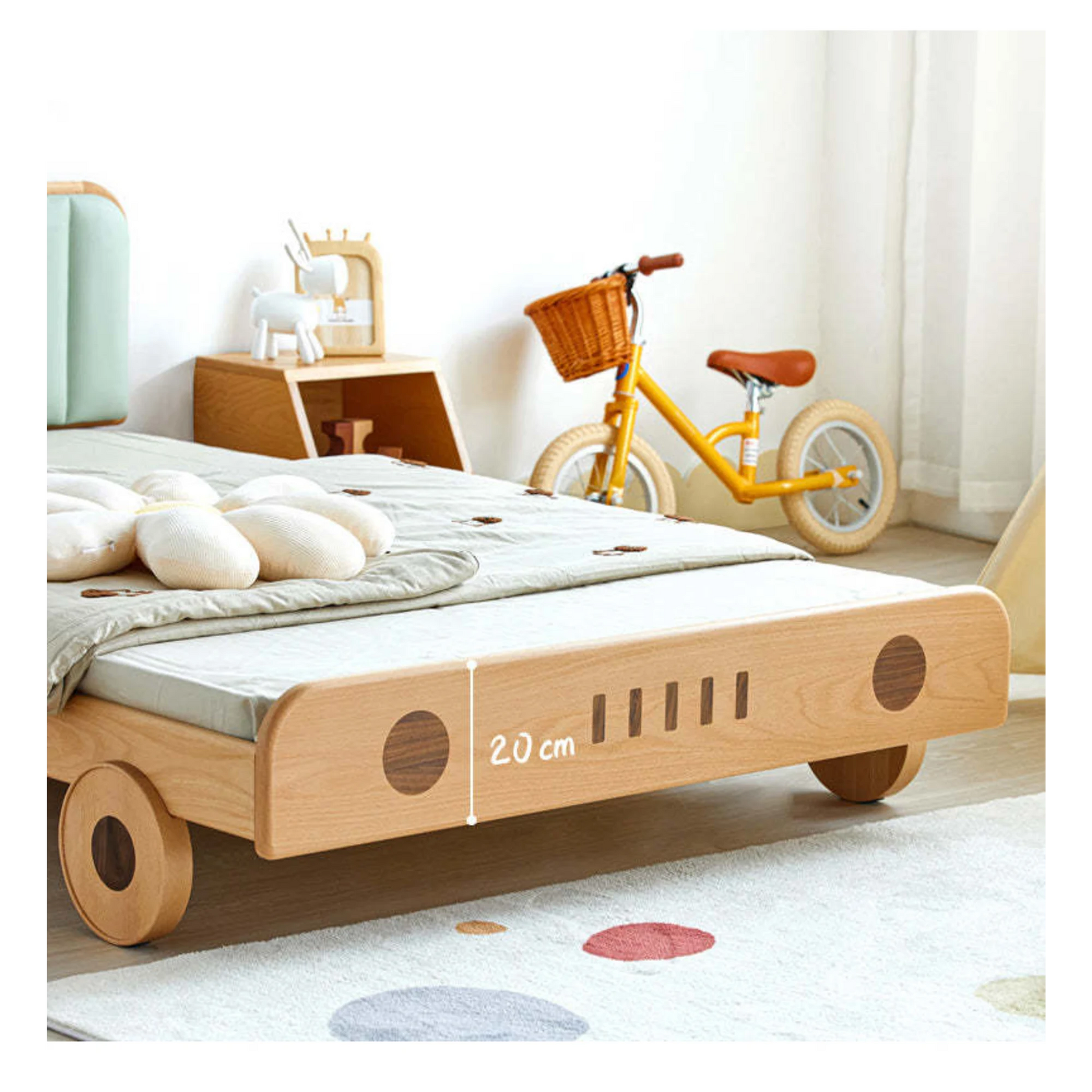 SolidWood Ayla Car Styling Global Queen Bed Frame, Natural Wood