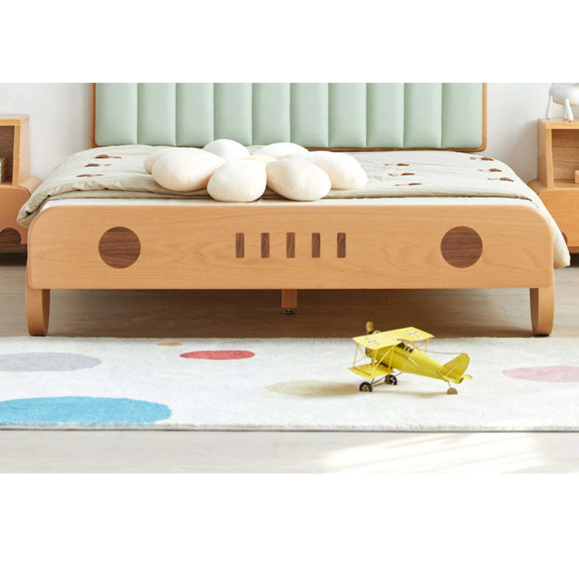 SolidWood Ayla Car Styling Global Queen Bed Frame, Natural Wood