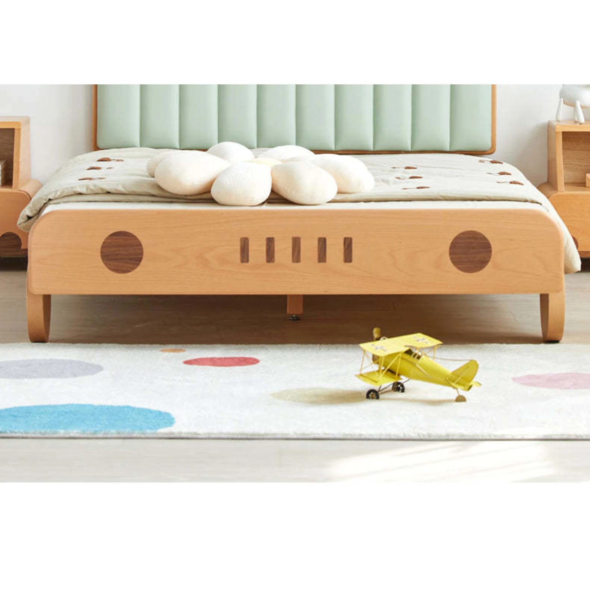 SolidWood Ayla Car Styling Global Queen Bed Frame, Natural Wood