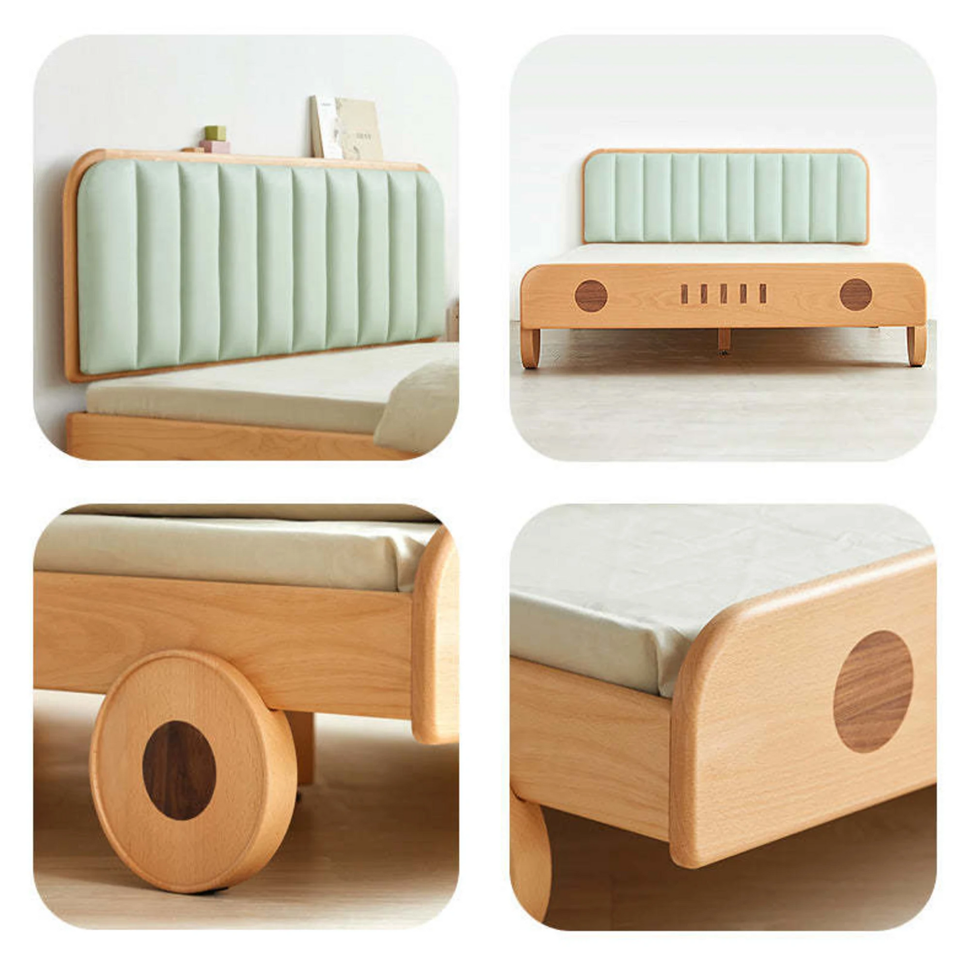 SolidWood Ayla Car Styling Global Queen Bed Frame, Natural Wood