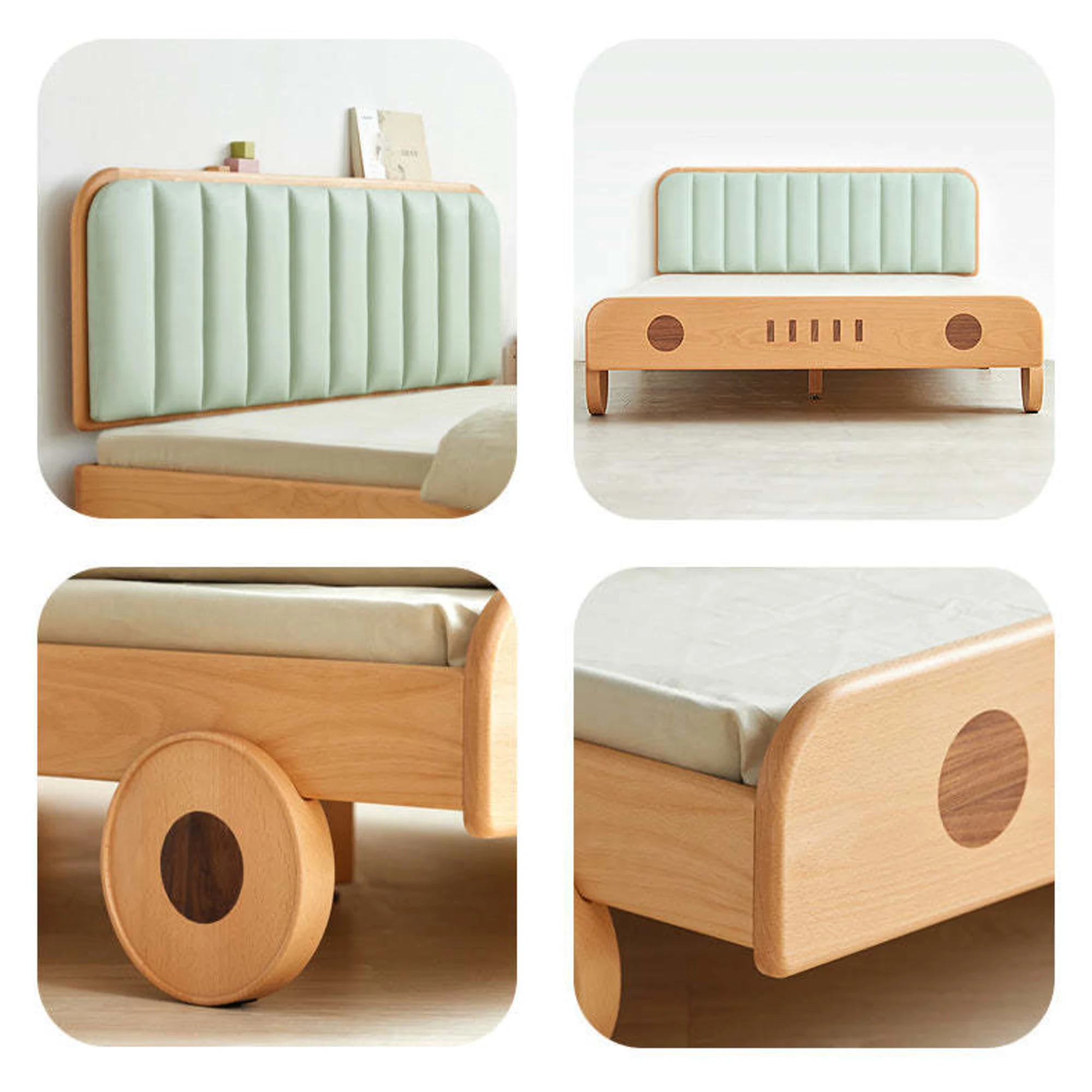 SolidWood Ayla Car Styling Global Queen Bed Frame, Natural Wood