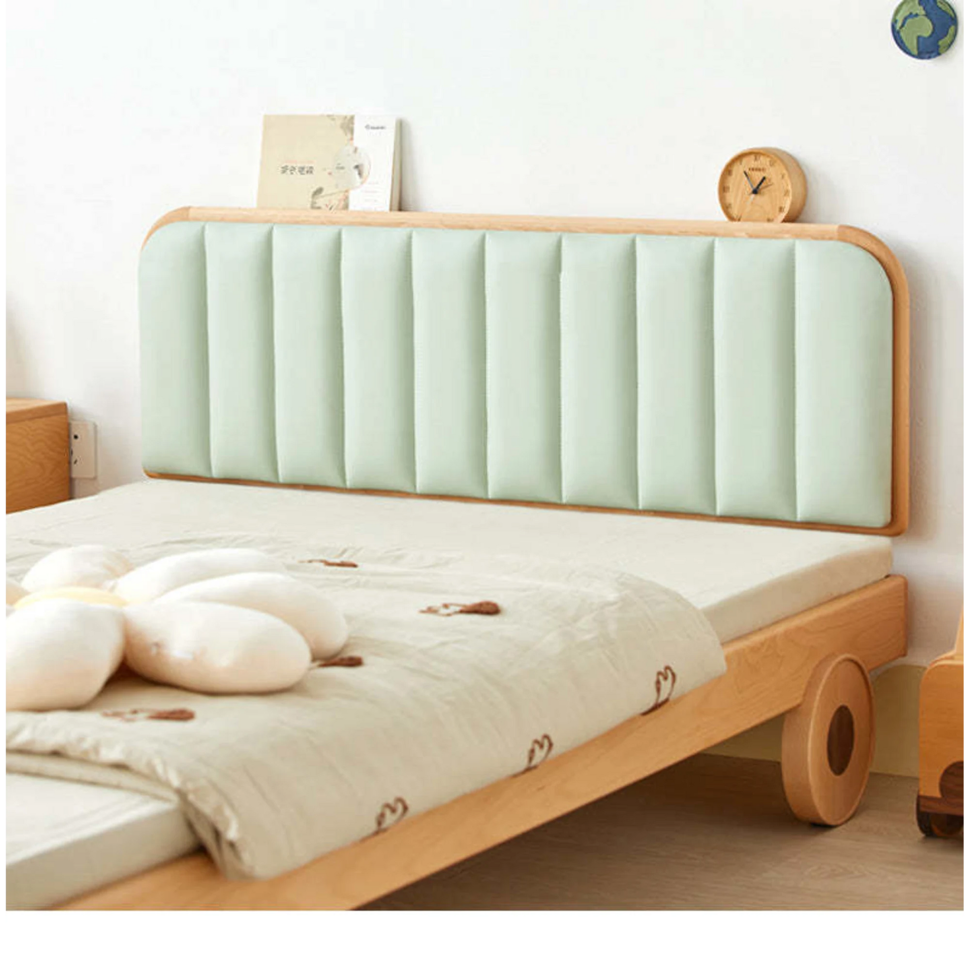 SolidWood Ayla Car Styling Global Queen Bed Frame, Natural Wood