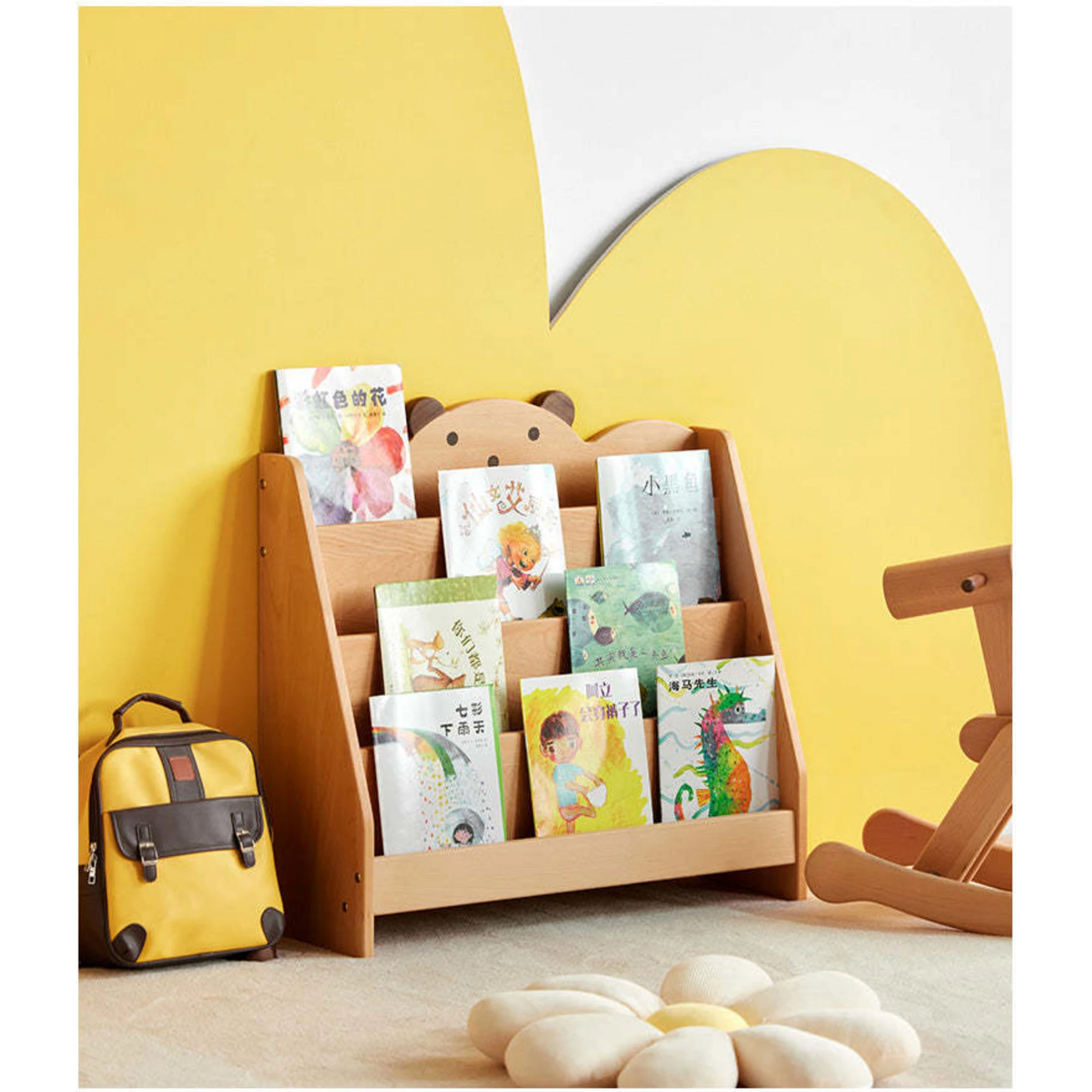 Solidwood Ayla Bear Styling Bookshelf of Four-tier, 60x27CM, Beech