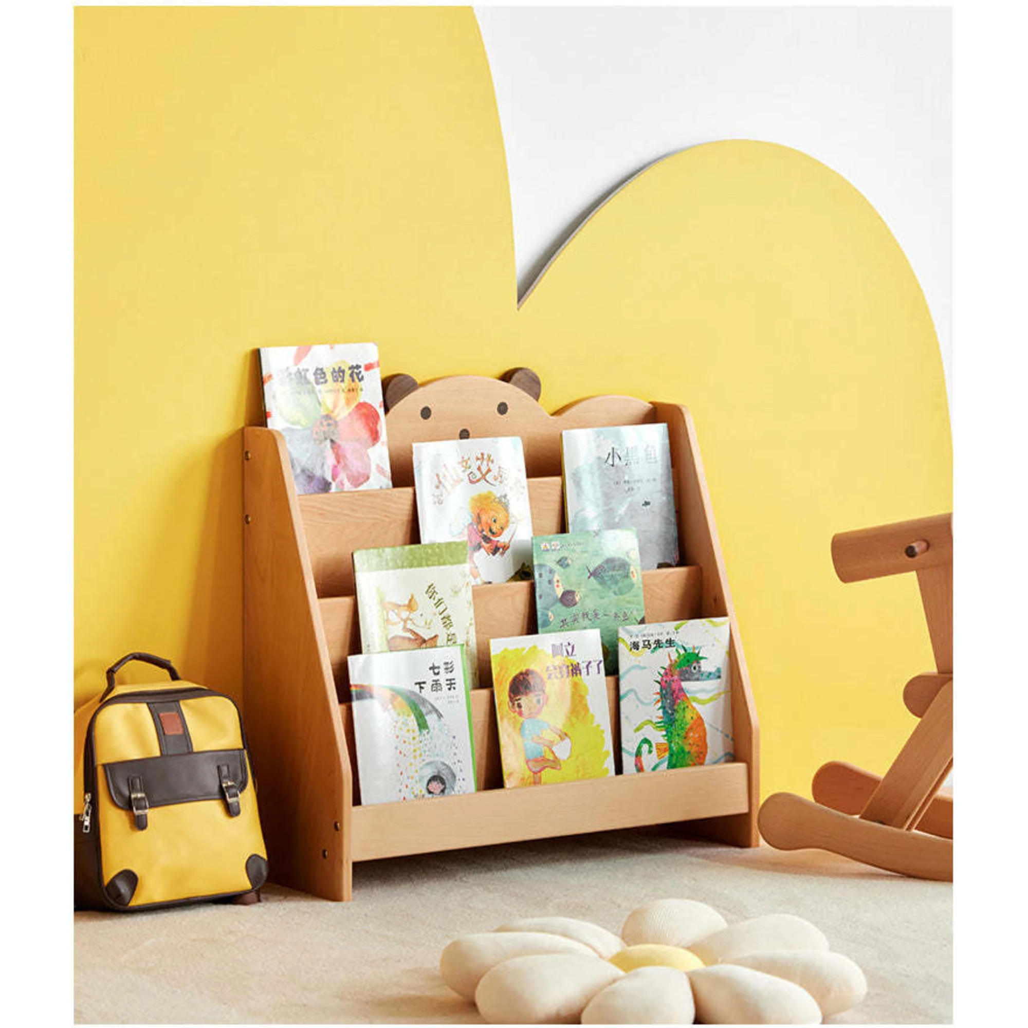 Solidwood Ayla Bear Styling Bookshelf of Four-tier, 60x27CM, Beech