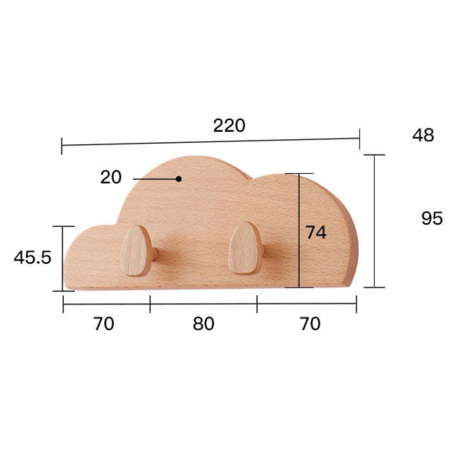 Solidwood Ayla Cloud Wall Hooks 22x48CM, Natural Wood