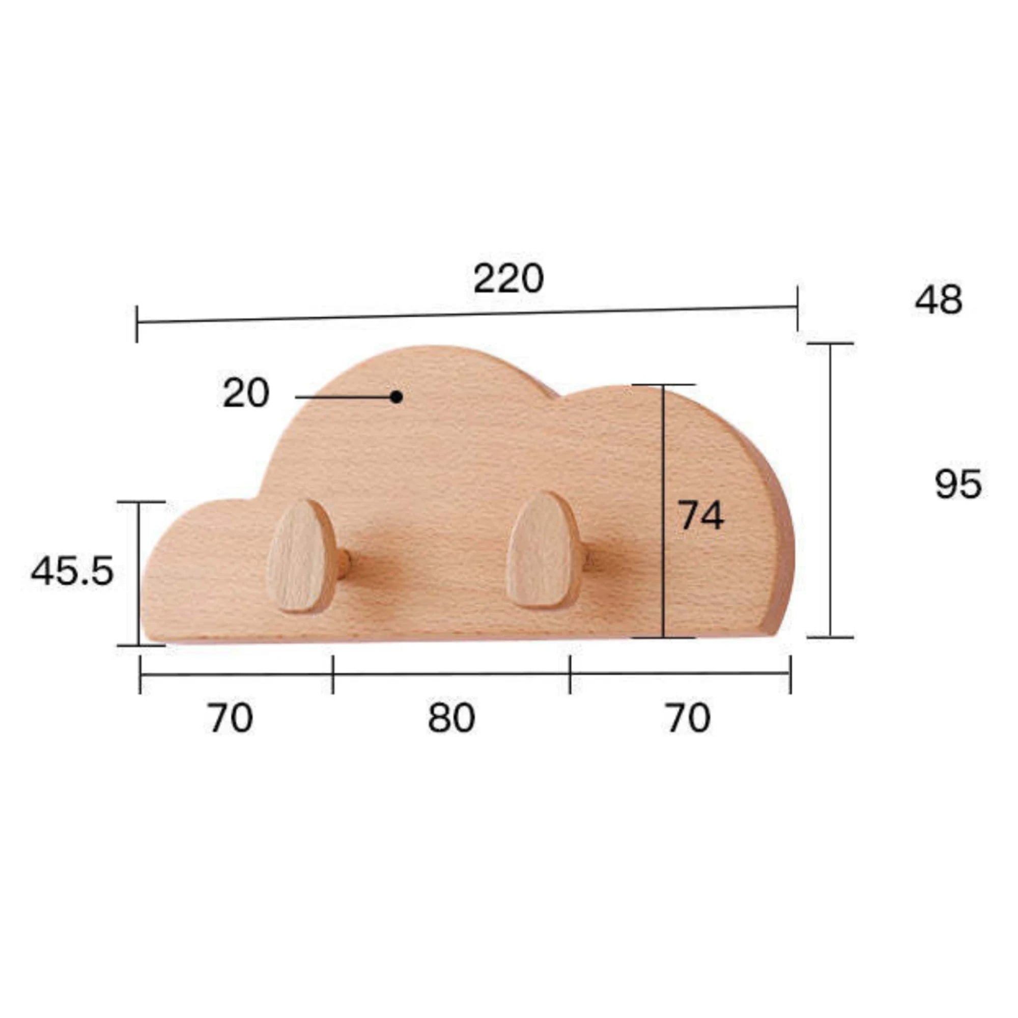 Solidwood Ayla Cloud Wall Hooks 22x48CM, Natural Wood