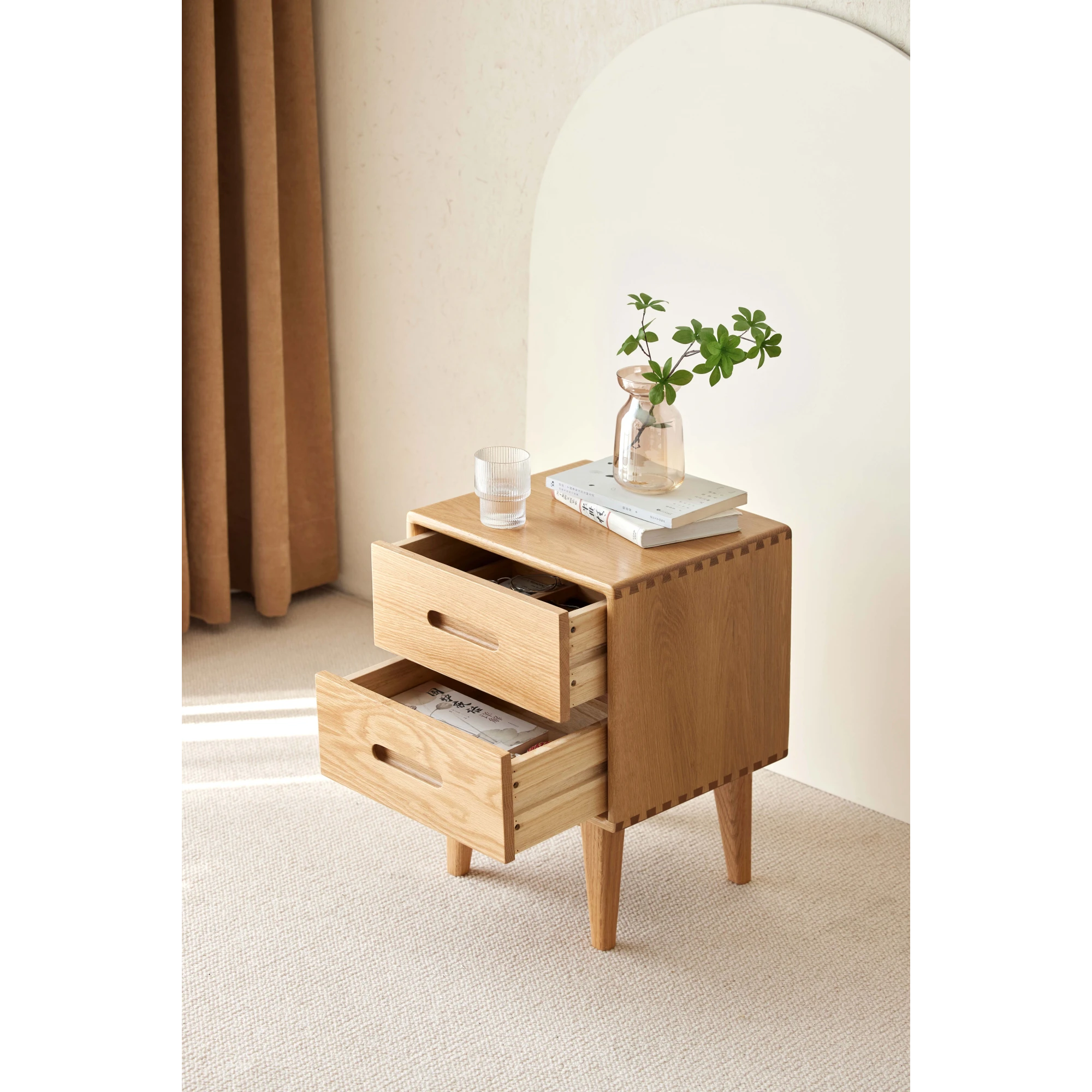 Solidwood Bailey Bedside Table, 36x32CM, Natural Wood