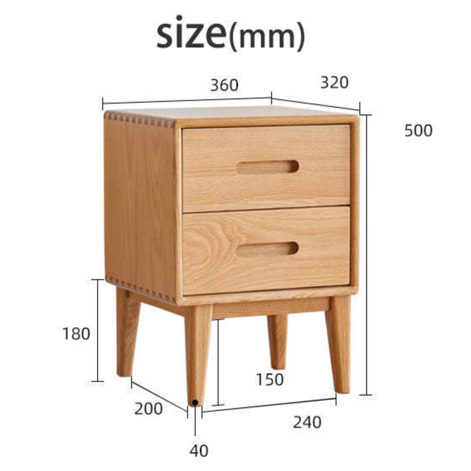 Solidwood Bailey Bedside Table, 36x32CM, Natural Wood