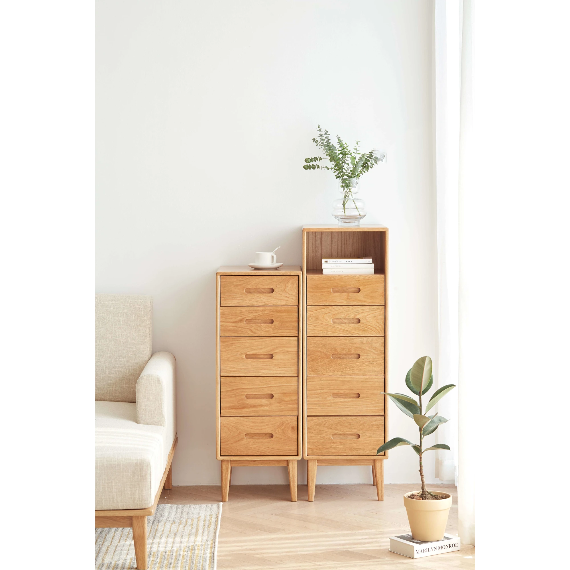 Solidwood Bailey Chest of 5 Drawers, 36x40CM, Natural Wood