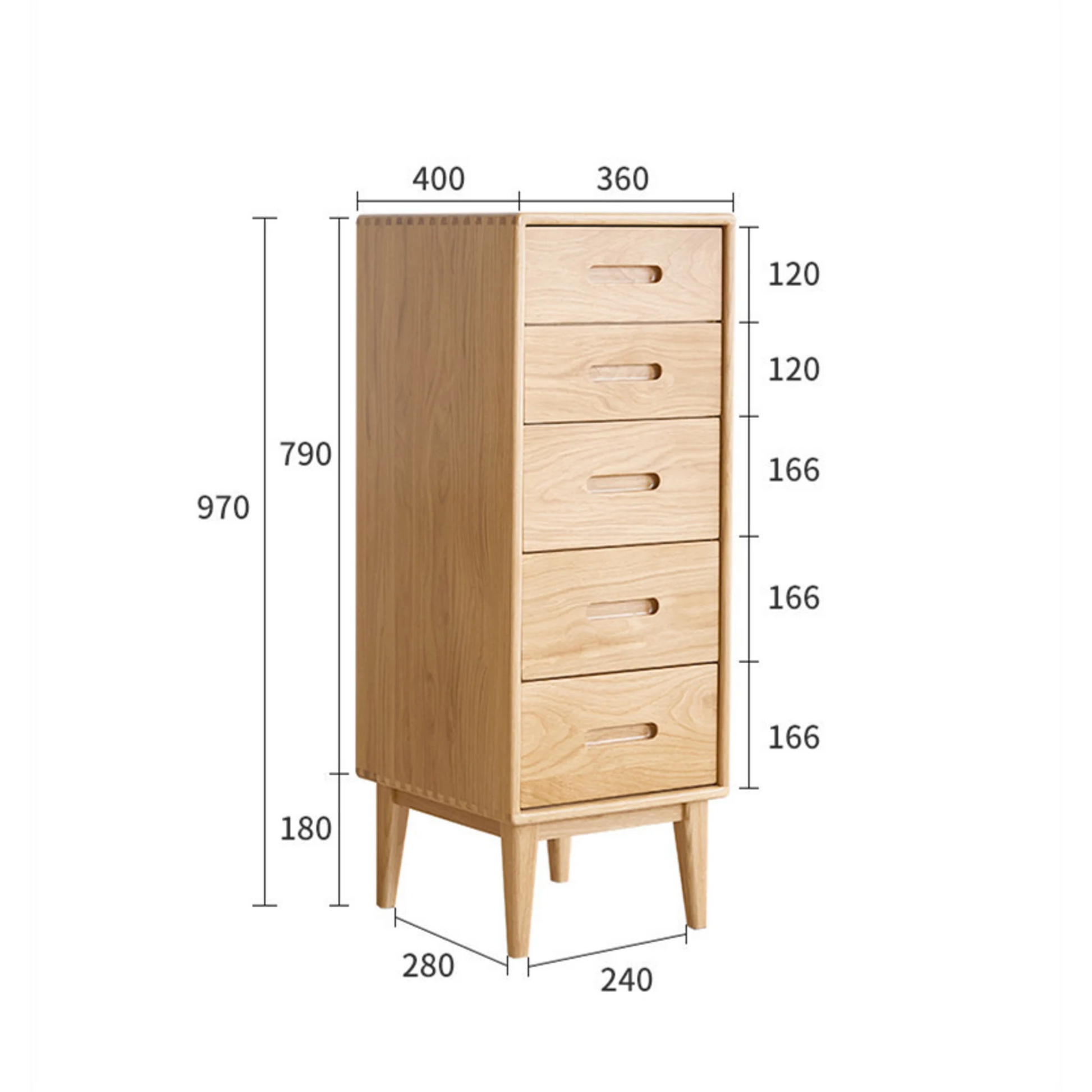 Solidwood Bailey Chest of 5 Drawers, 36x40CM, Natural Wood
