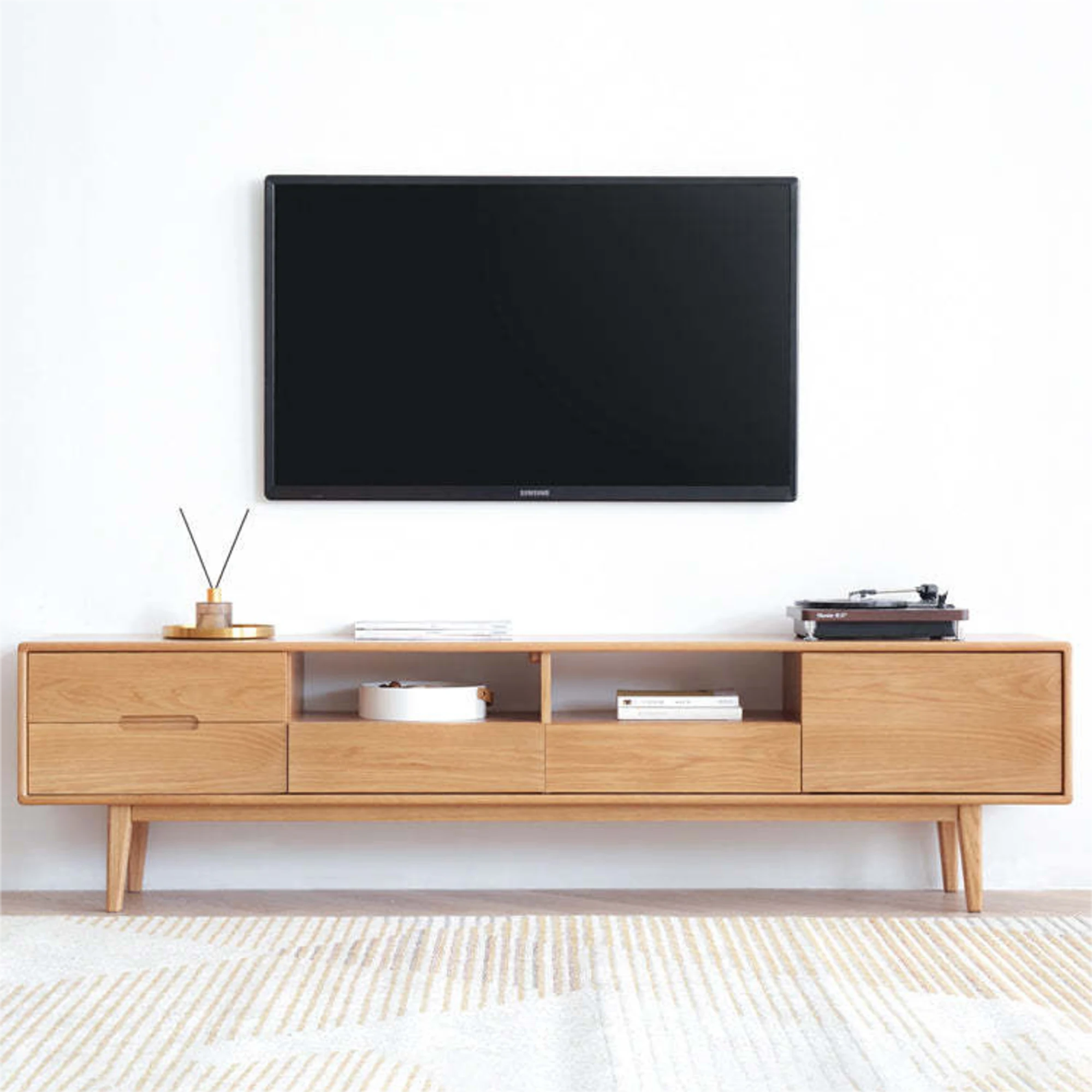 Solidwood Bailey TV Stand, 150x32x45CM, Natural Wood