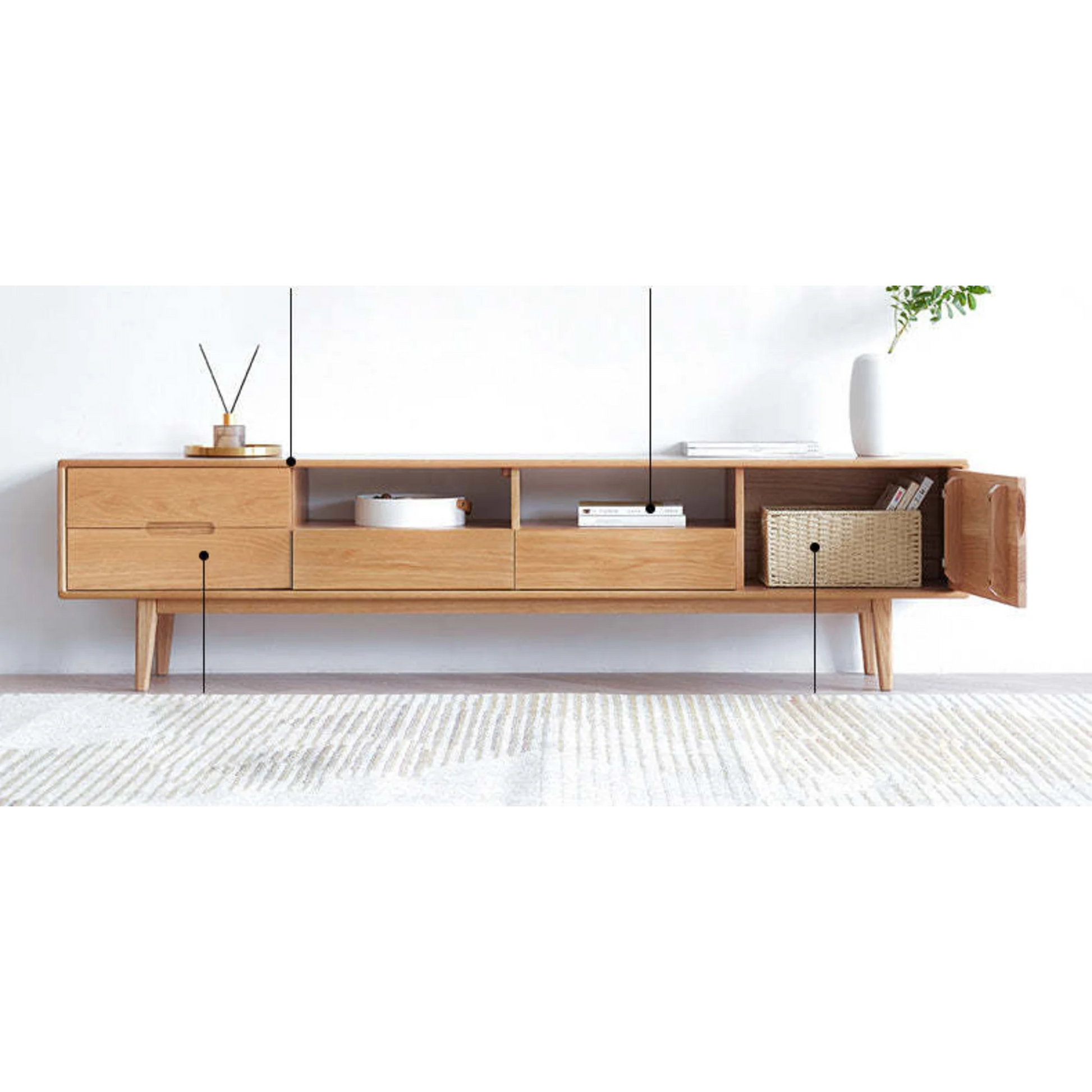 Solidwood Bailey TV Stand, 150x32x45CM, Natural Wood
