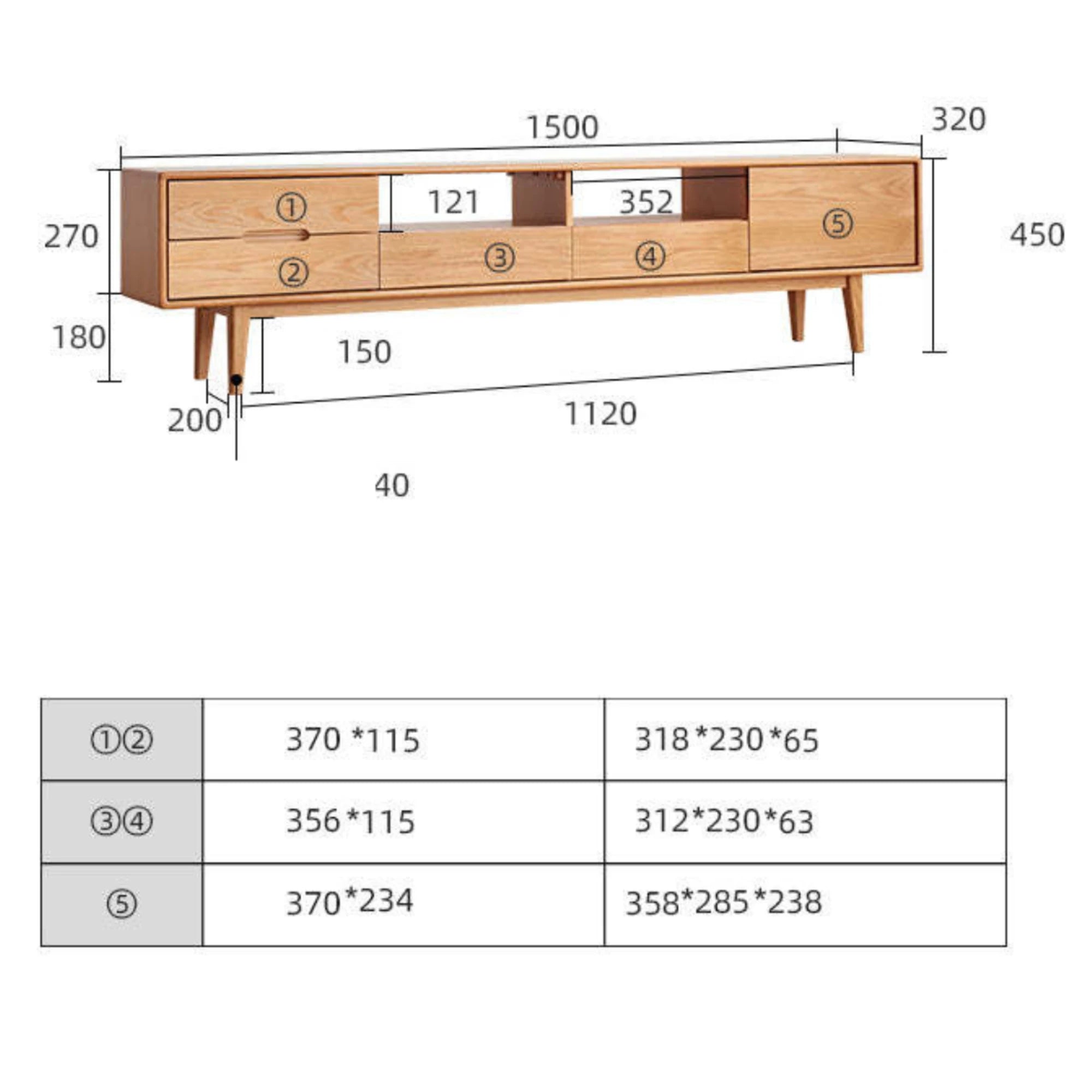 Solidwood Bailey TV Stand, 150x32x45CM, Natural Wood