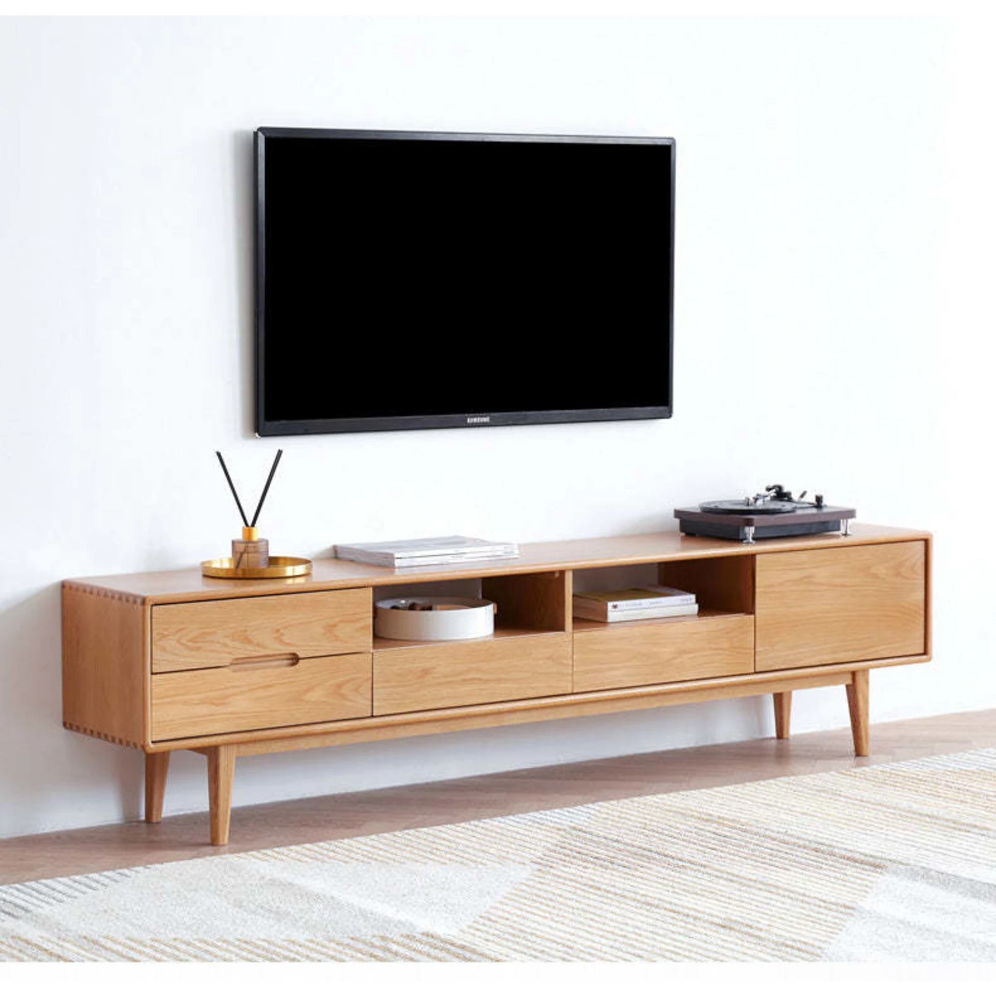 Solidwood Bailey TV Stand, 180x32x45CM, Natural Wood