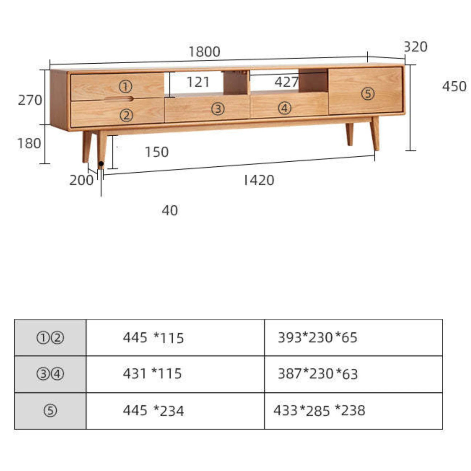 Solidwood Bailey TV Stand, 180x32x45CM, Natural Wood