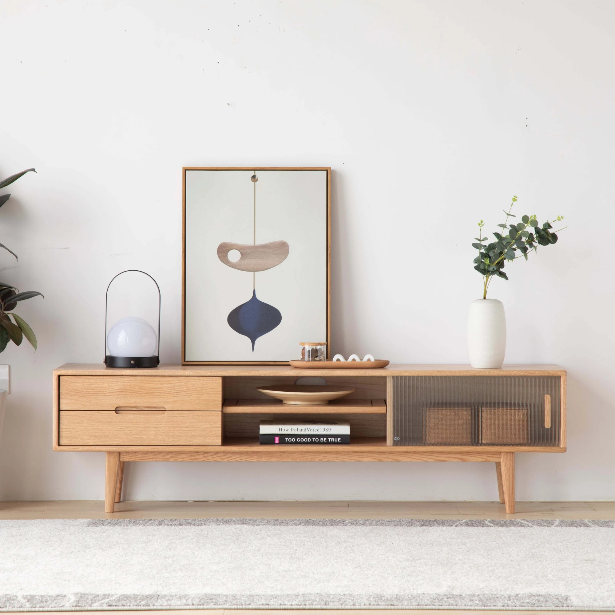 Solidwood Bailey TV Stand, 150x32x42CM, Natural Wood