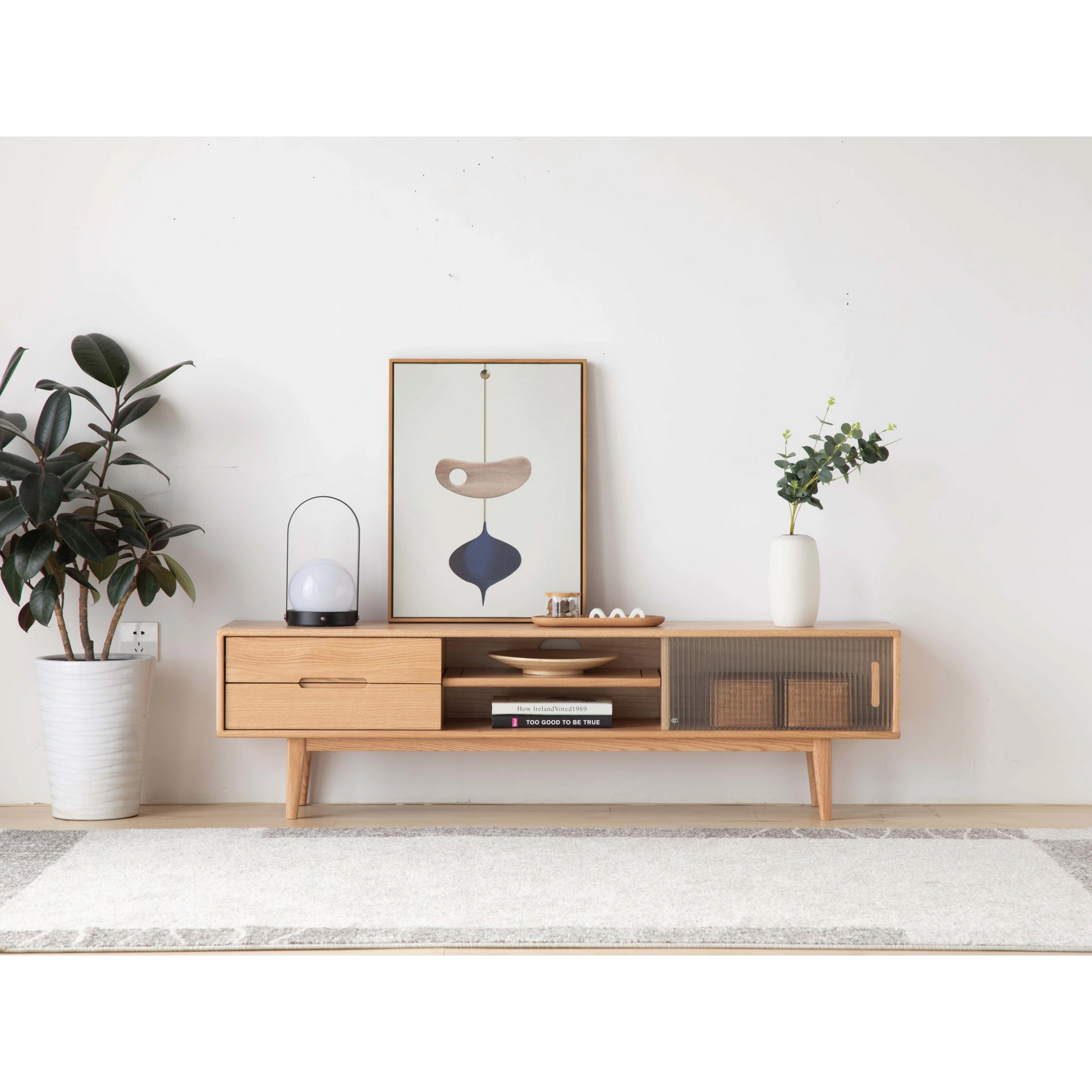 Solidwood Bailey TV Stand, 150x32x42CM, Natural Wood