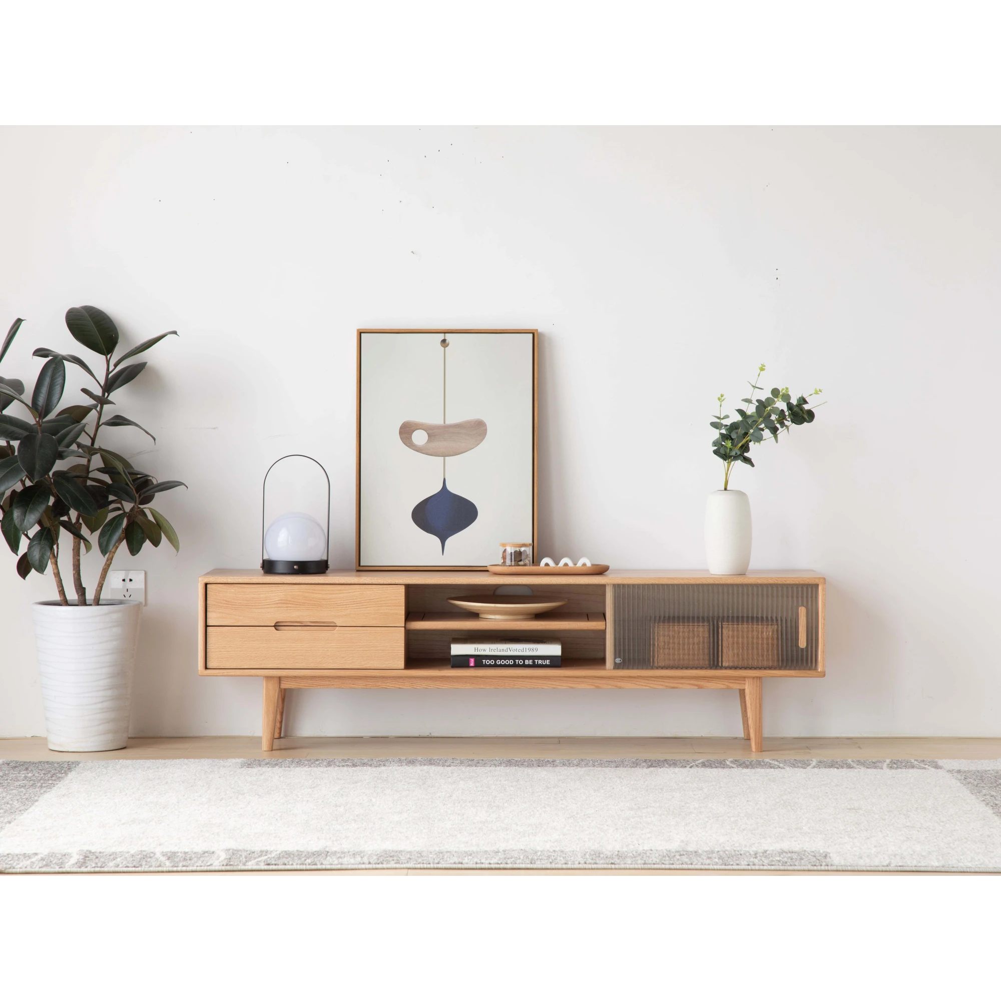 Solidwood Bailey TV Stand, 150x32x42CM, Natural Wood