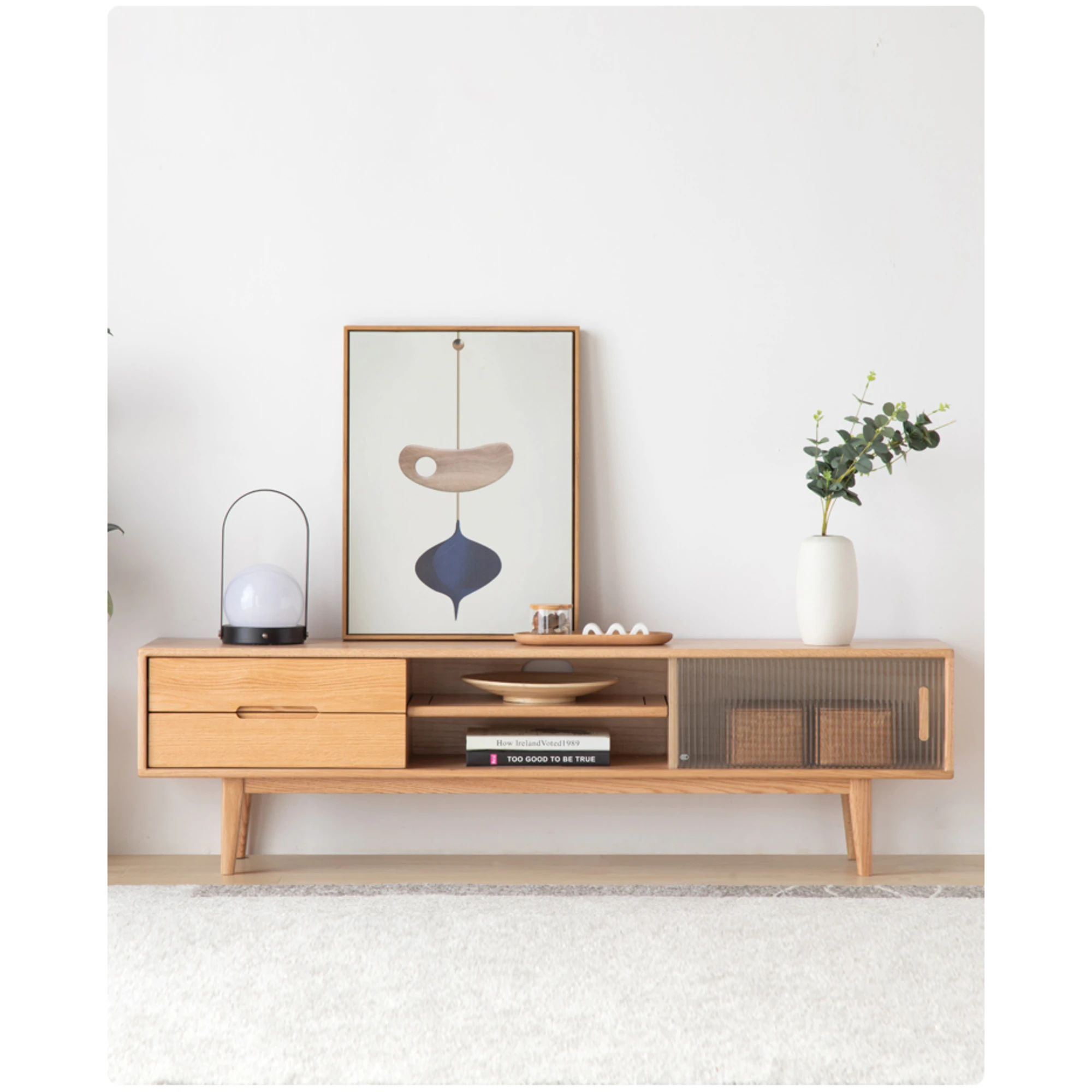 Solidwood Bailey TV Stand, 150x32x42CM, Natural Wood