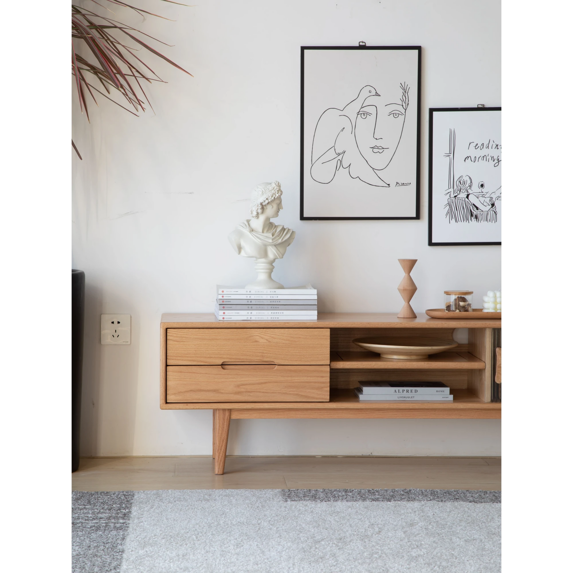 Solidwood Bailey TV Stand, 150x32x42CM, Natural Wood