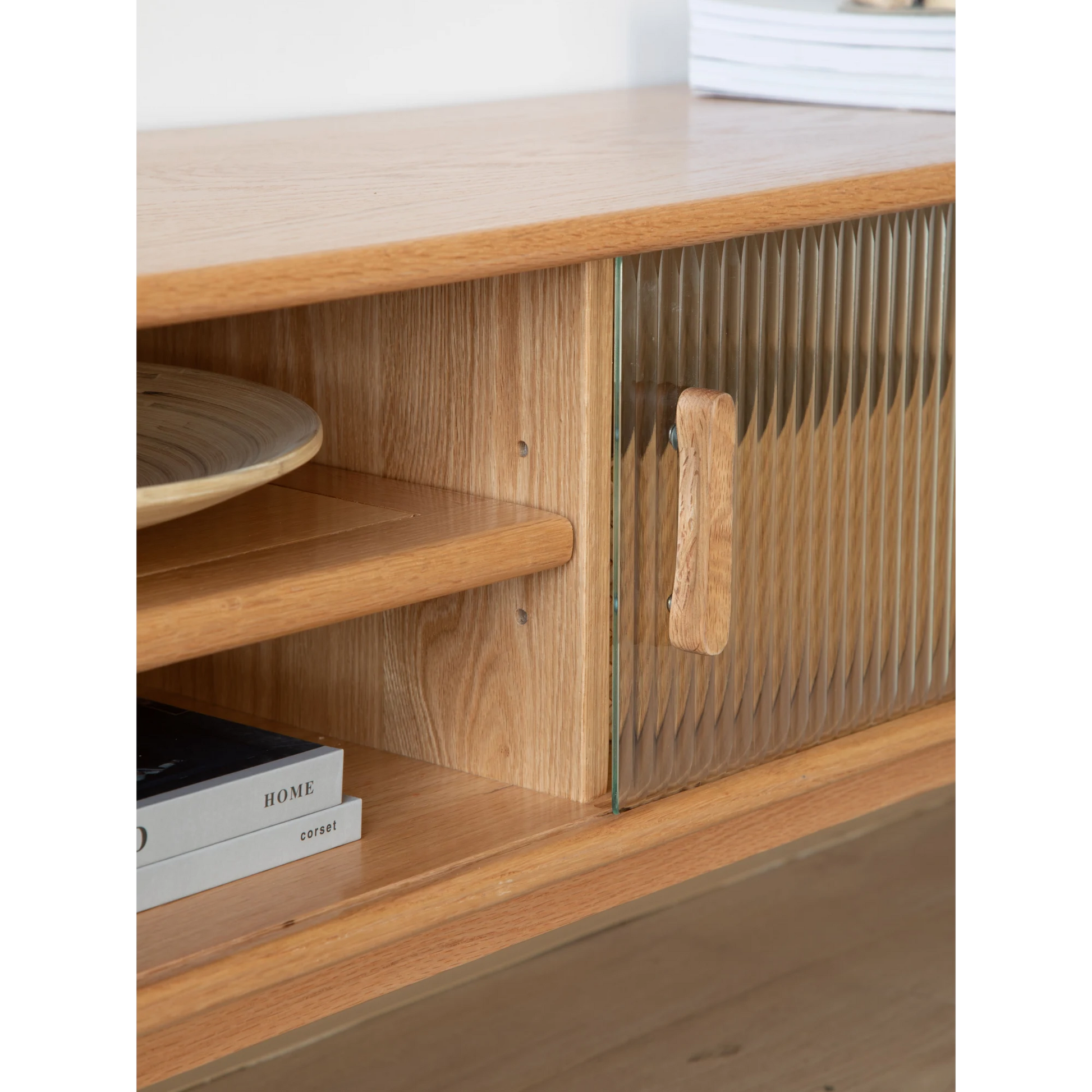 Solidwood Bailey TV Stand, 150x32x42CM, Natural Wood