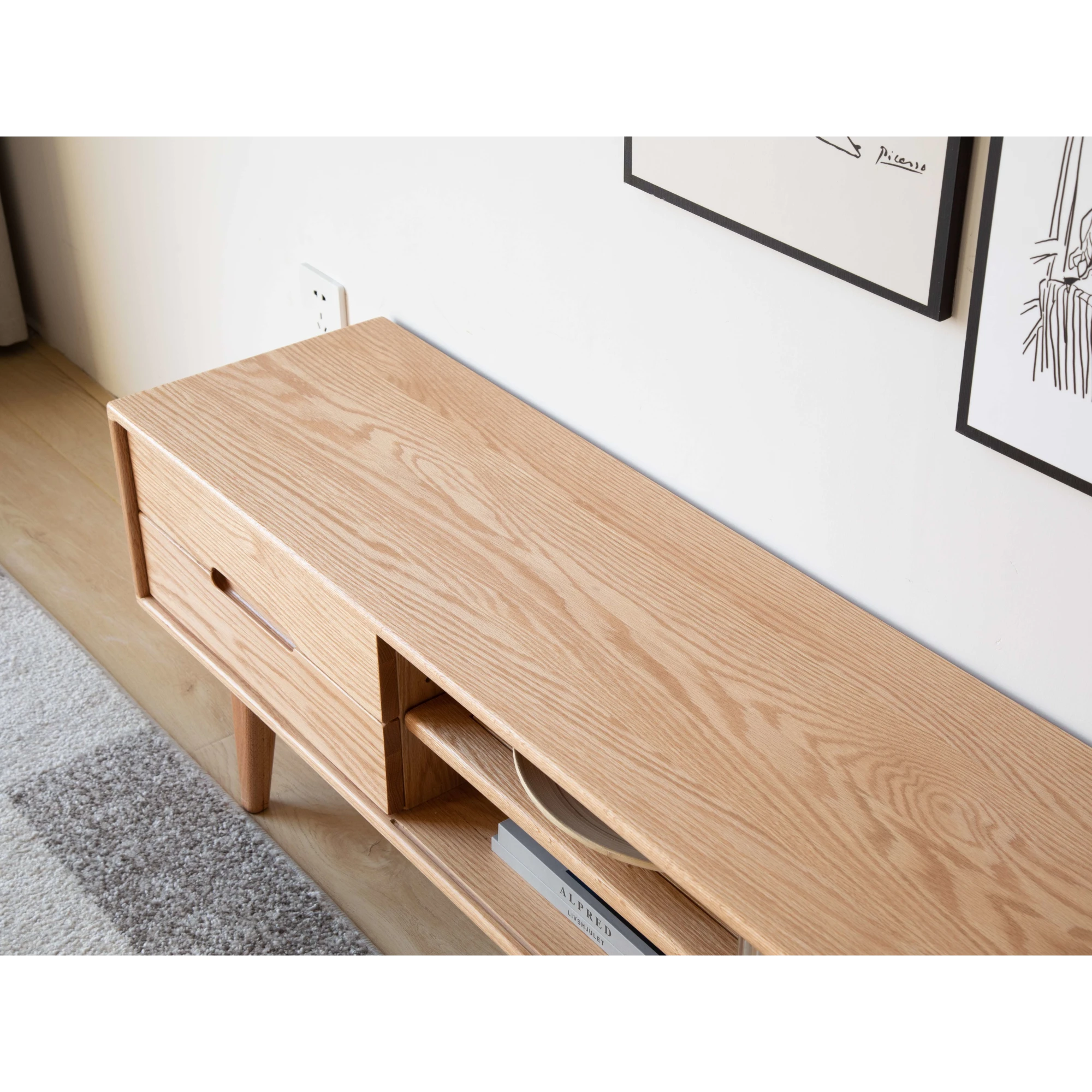 Solidwood Bailey TV Stand, 150x32x42CM, Natural Wood