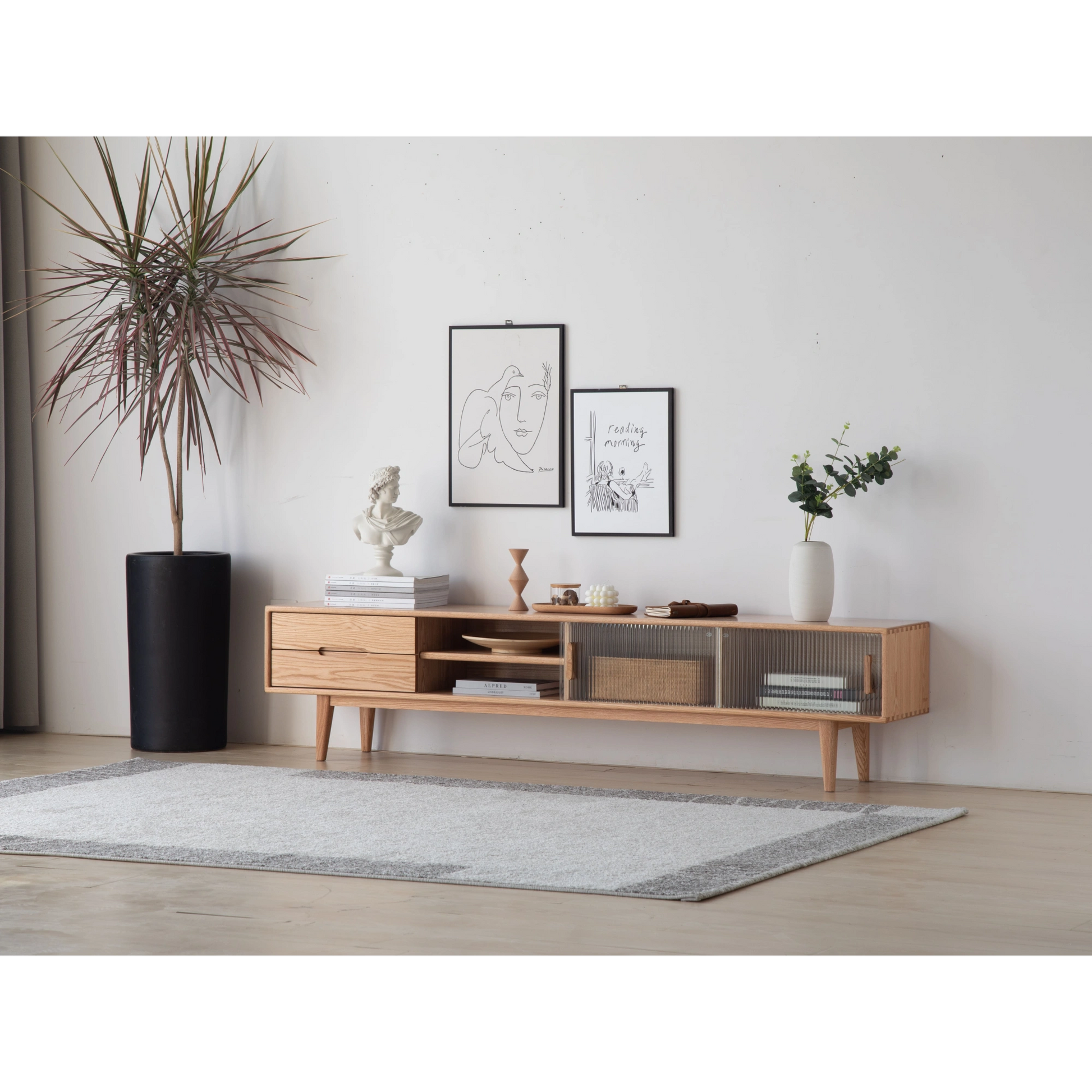 Solidwood Bailey TV Stand, 180x32x42CM, Natural Wood