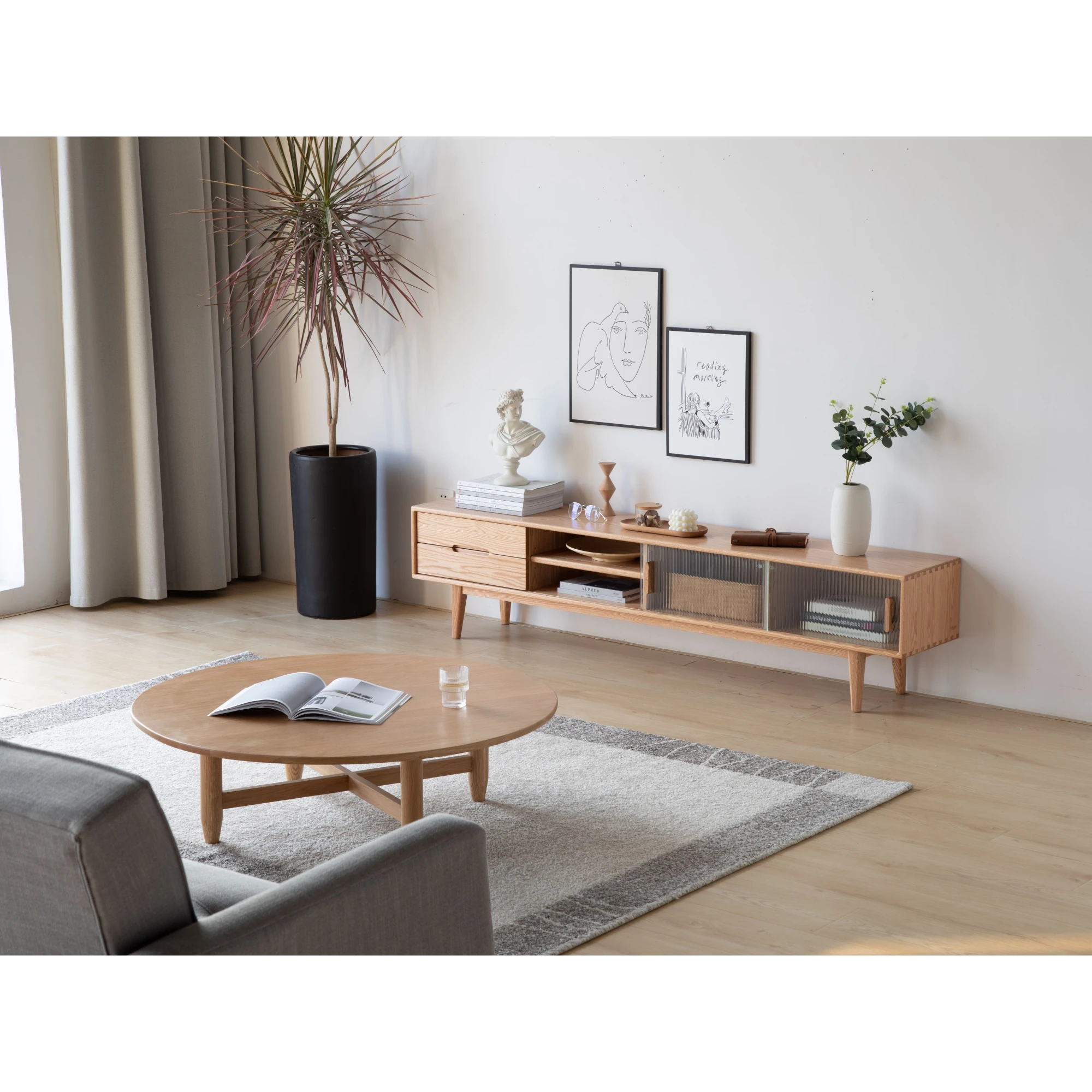 Solidwood Bailey TV Stand, 180x32x42CM, Natural Wood