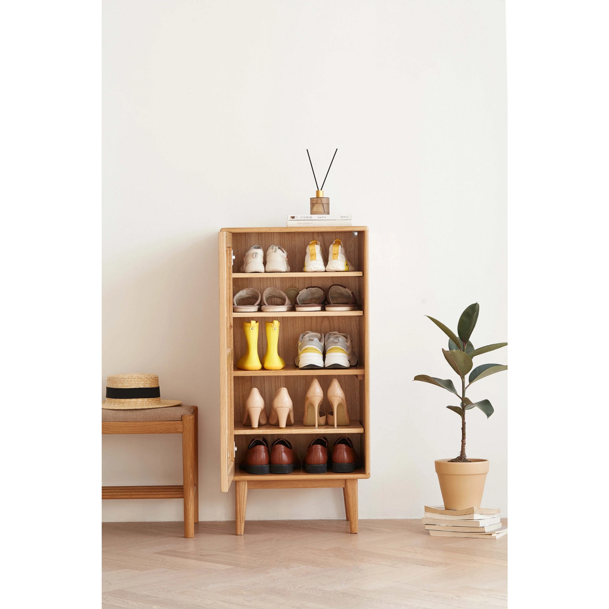 Solidwood Bailey Shoe Cabinet, 48x35CM, Natural Wood