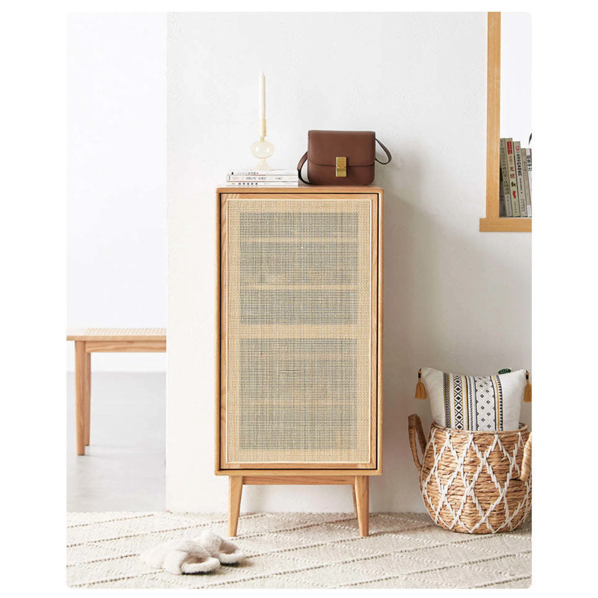 Solidwood Bailey Shoe Cabinet, 48x35CM, Natural Wood