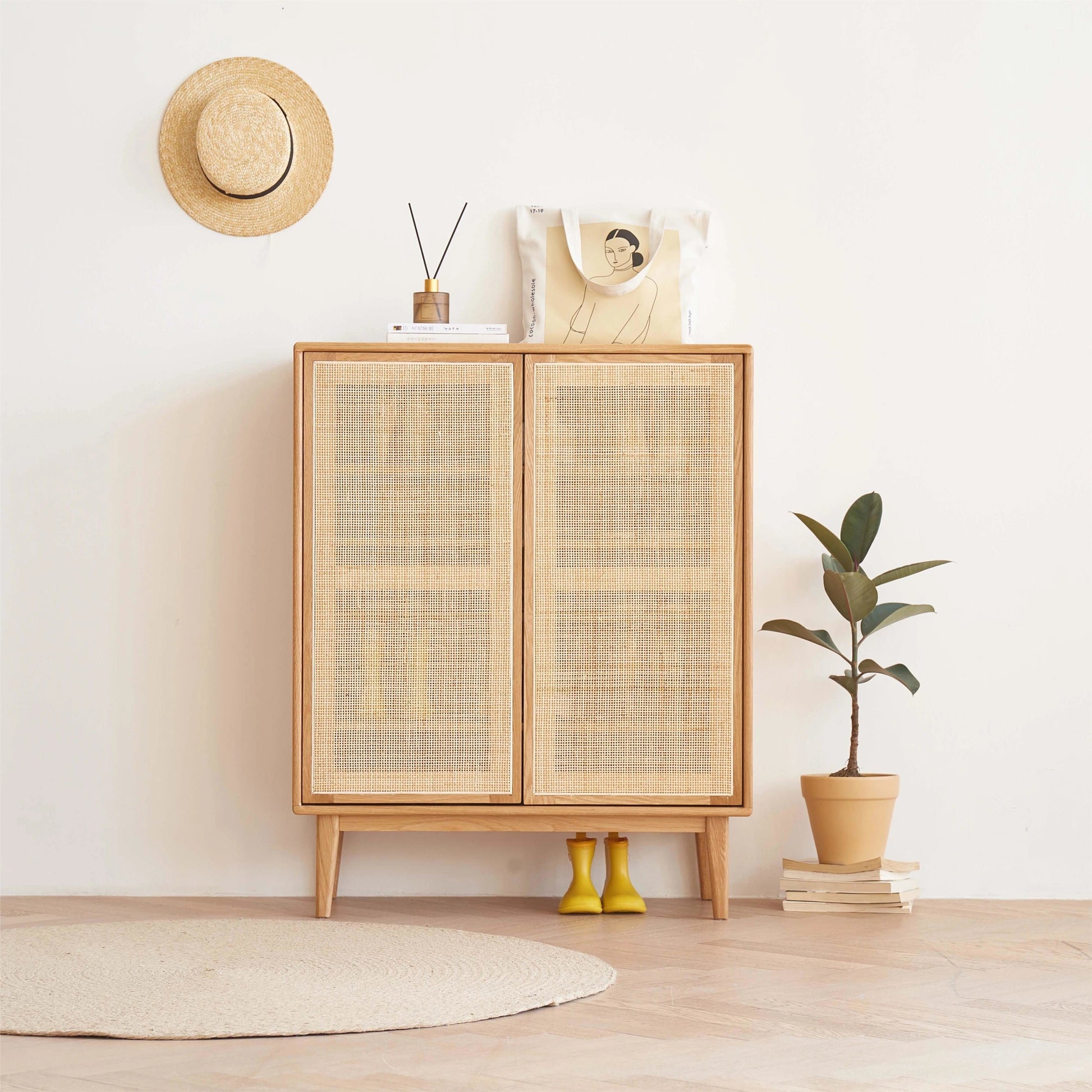 Solidwood Bailey Shoe Cabinet, 80x35CM, Natural Wood