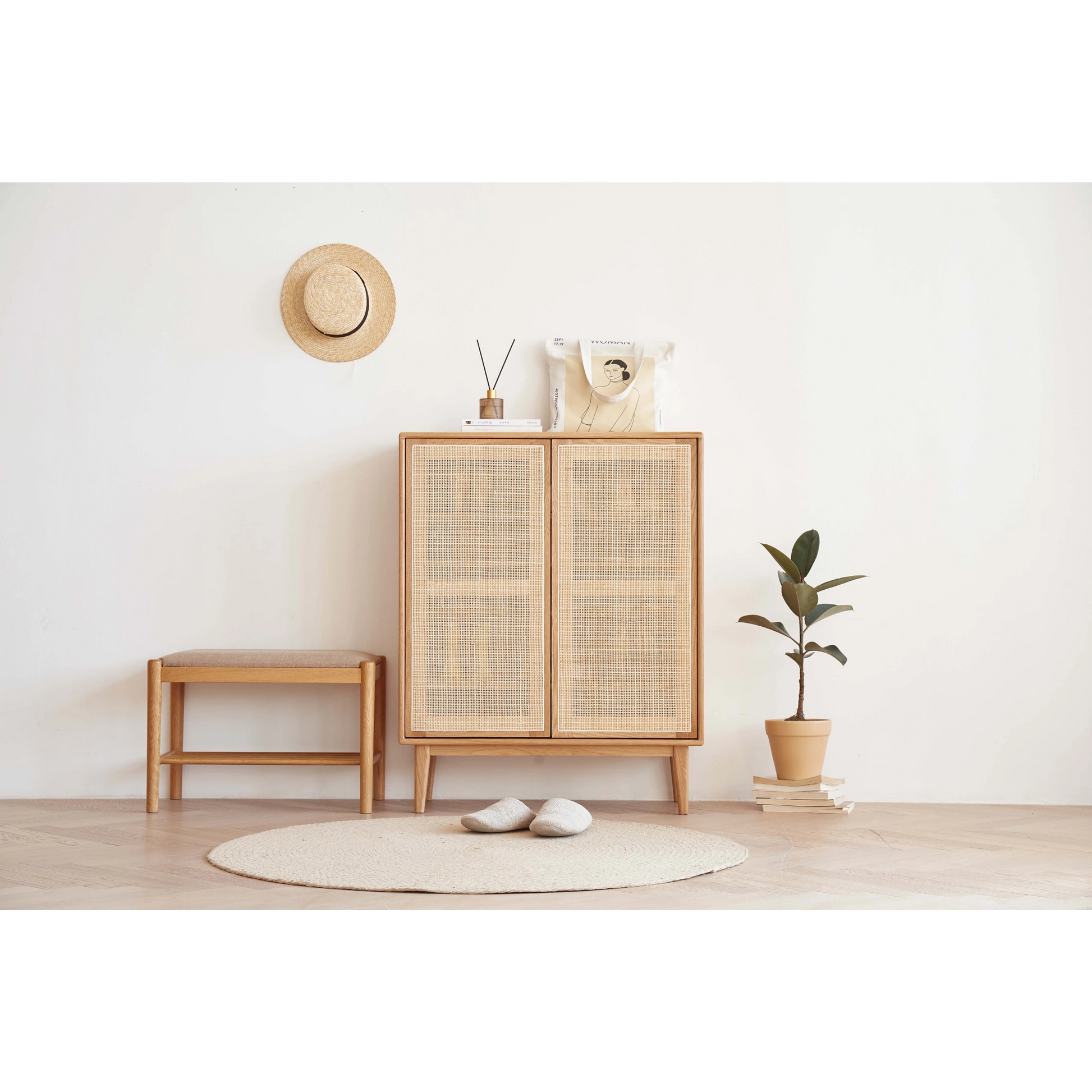 Solidwood Bailey Shoe Cabinet, 80x35CM, Natural Wood