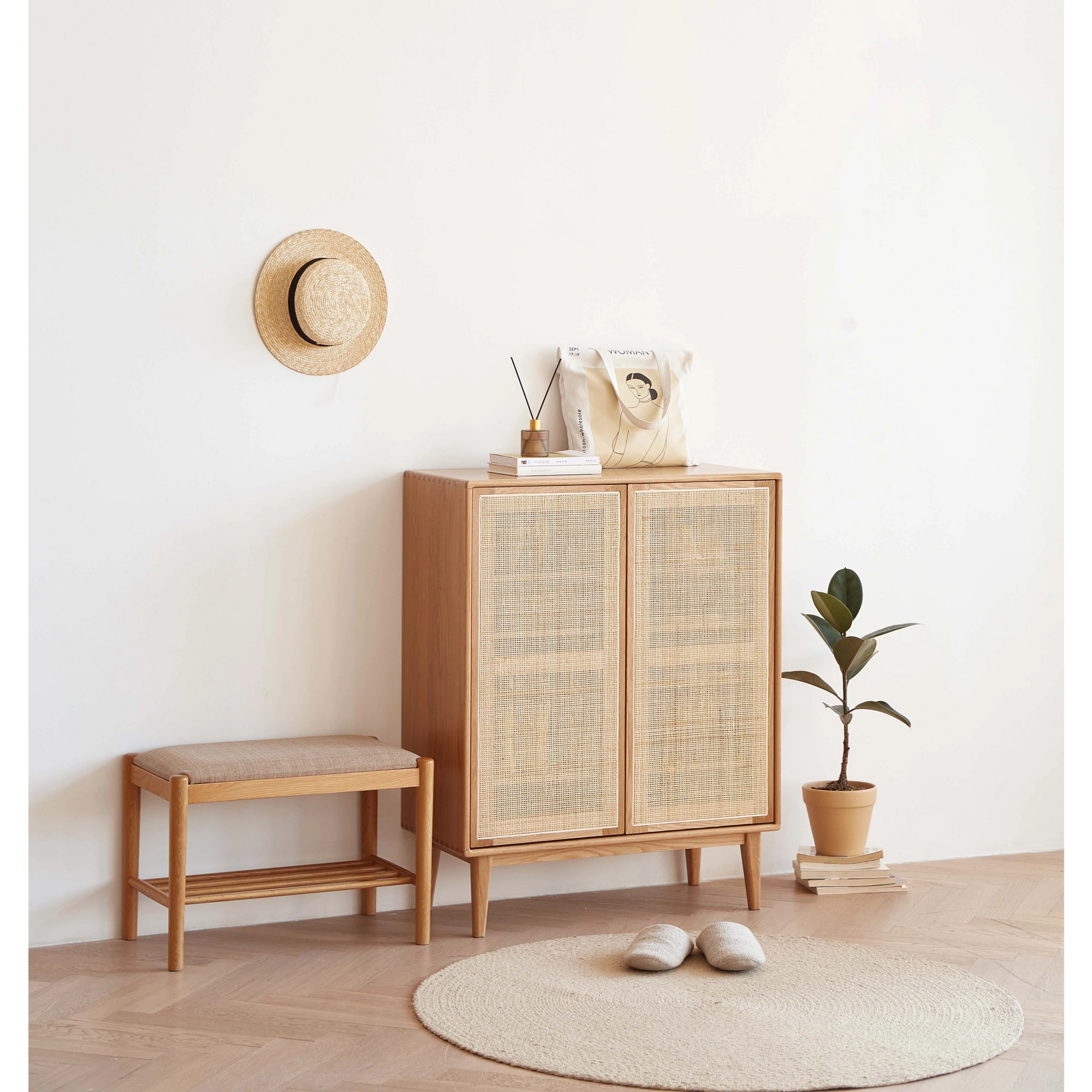 Solidwood Bailey Shoe Cabinet, 80x35CM, Natural Wood