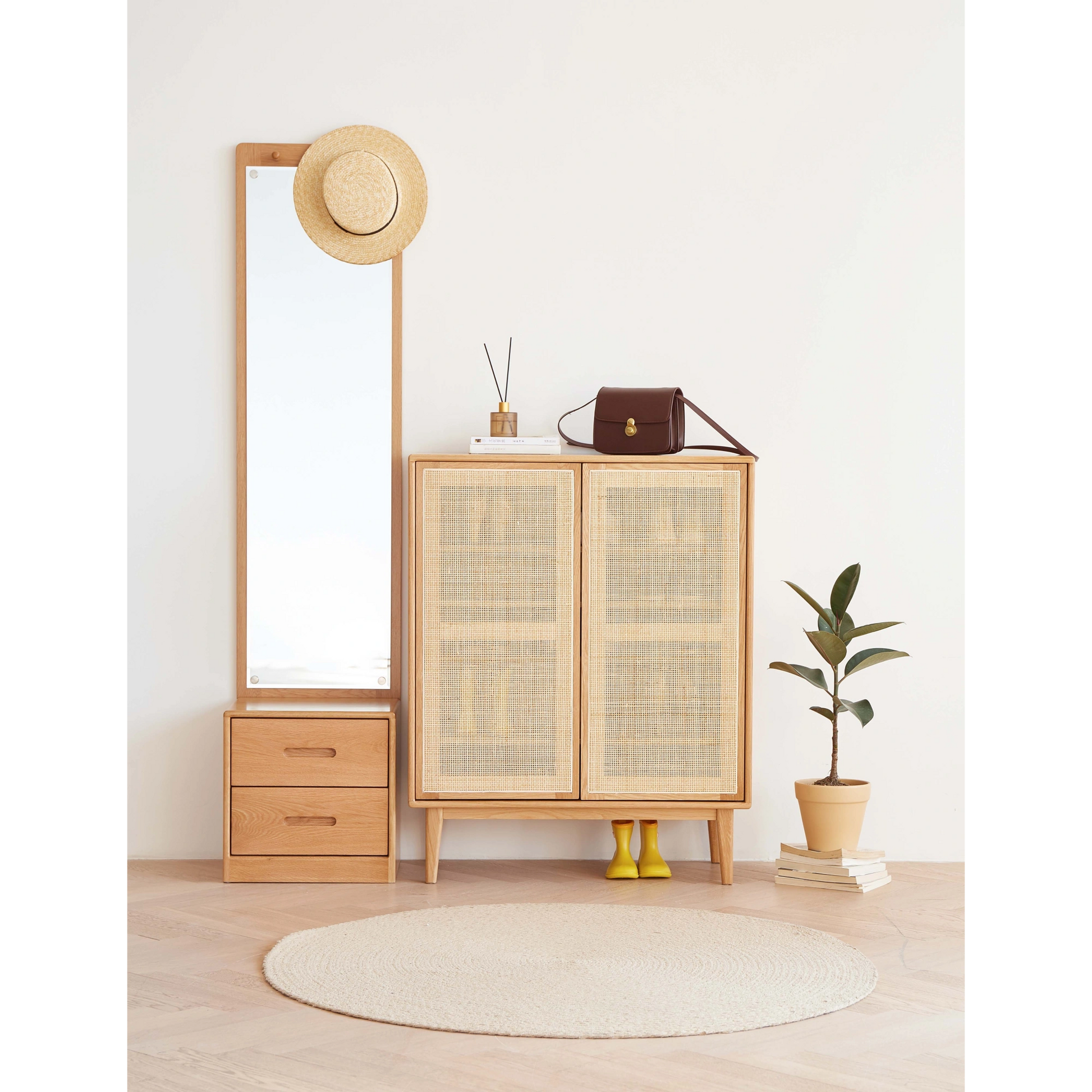 Solidwood Bailey Shoe Cabinet, 80x35CM, Natural Wood