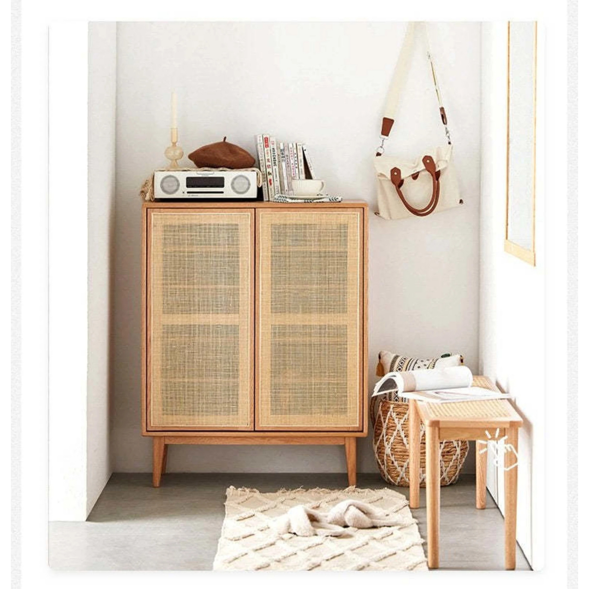 Solidwood Bailey Shoe Cabinet, 80x35CM, Natural Wood