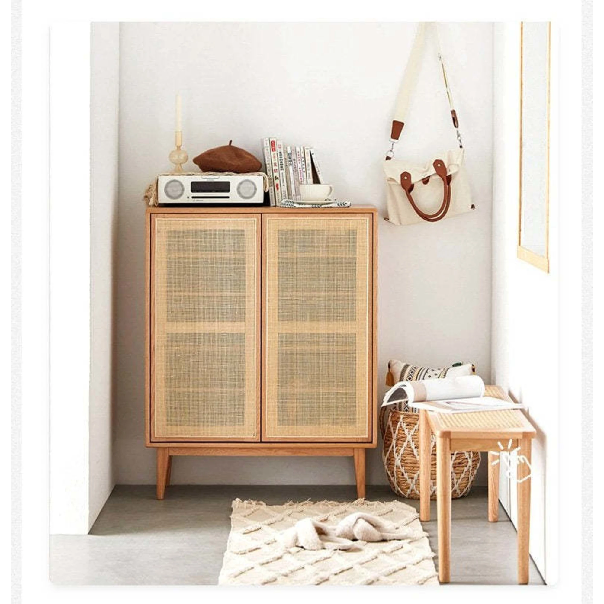Solidwood Bailey Shoe Cabinet, 80x35CM, Natural Wood