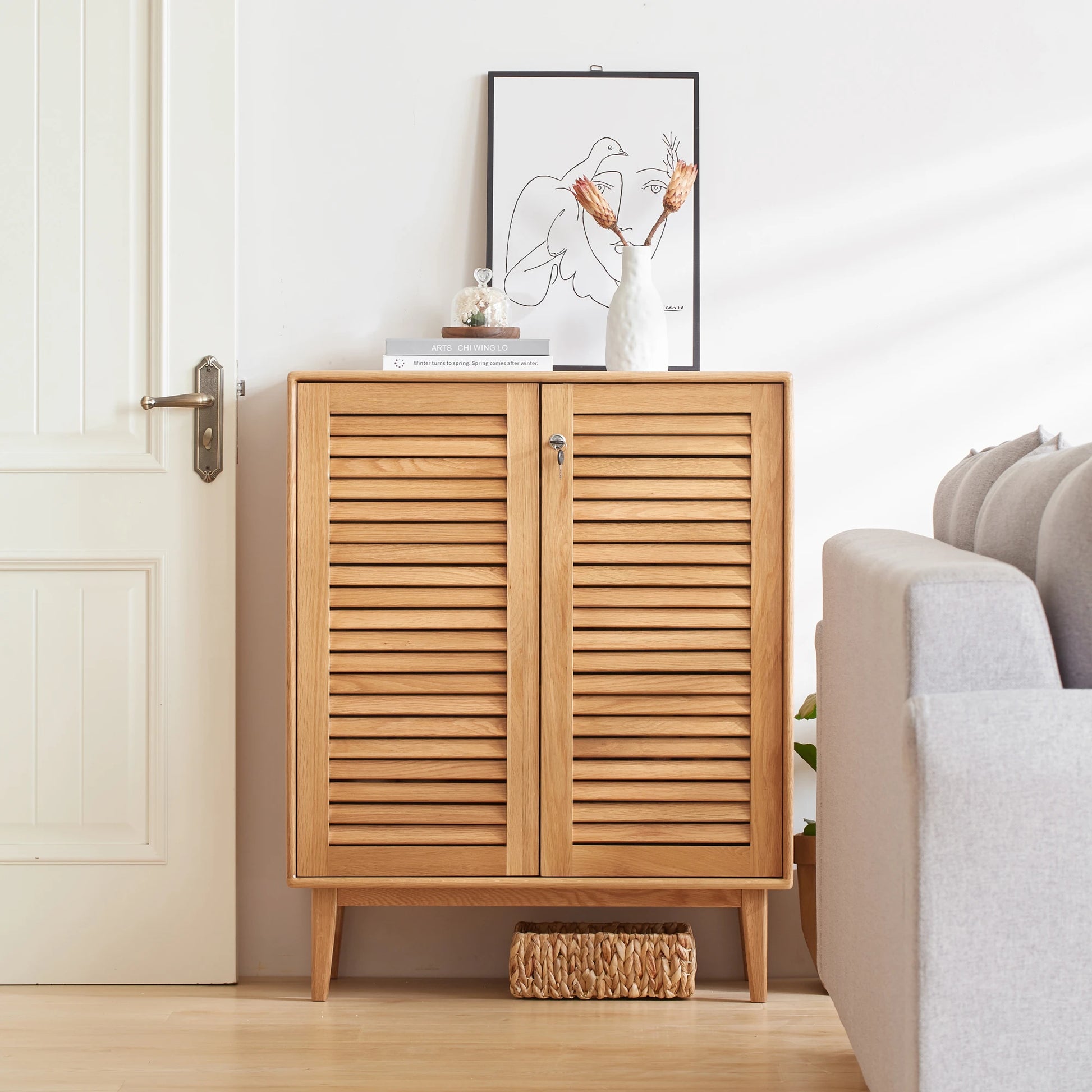 Solidwood Bailey Shoe Cabinet, 80x35x100cm, Natural Wood