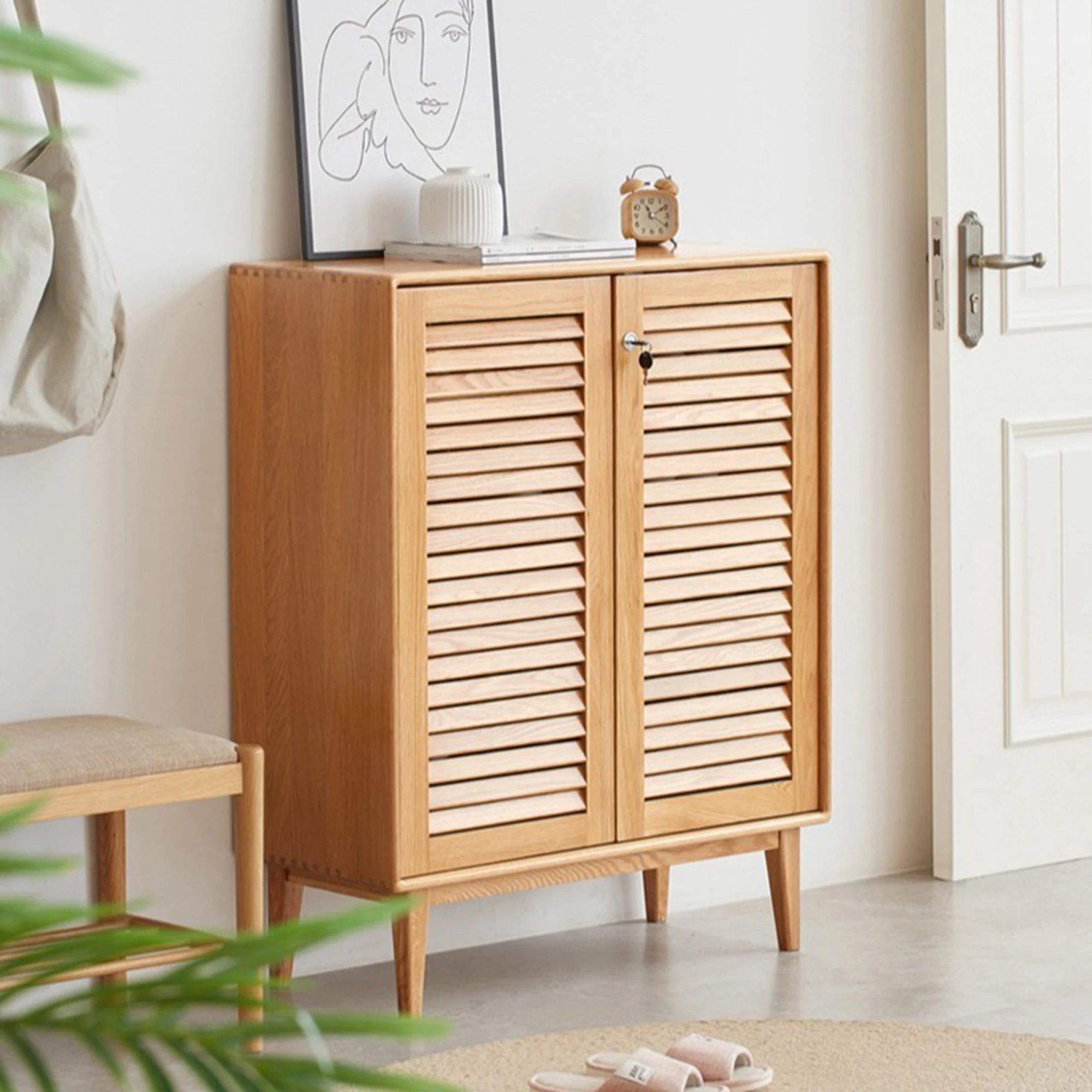 Solidwood Bailey Shoe Cabinet, 80x35x100cm, Natural Wood